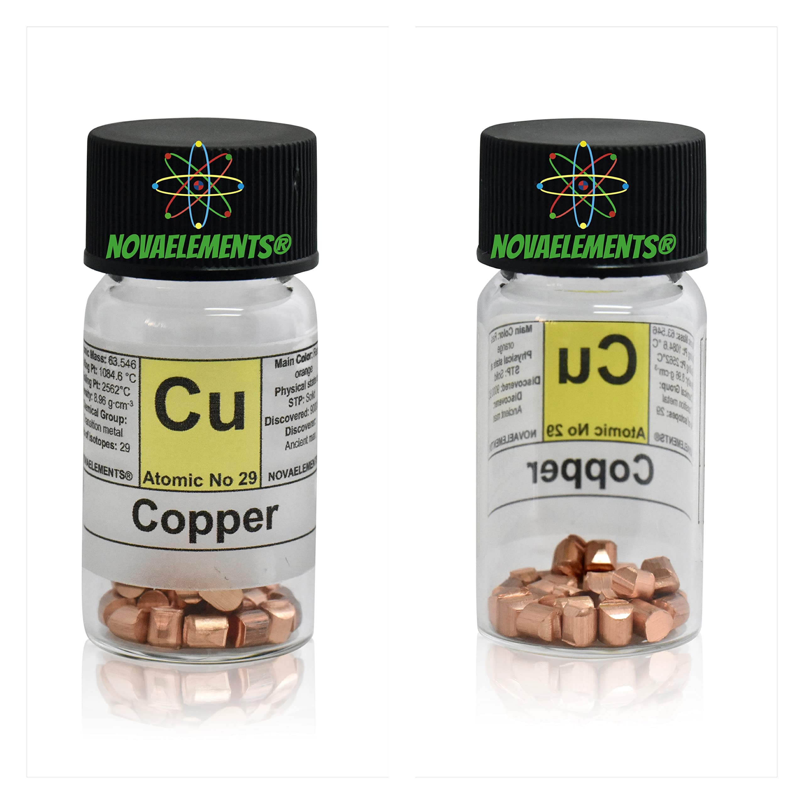 Copper Metal Element 29 Sample Cu, 5 Grams Shots 99.99% Pure in Labeled Glass Vial