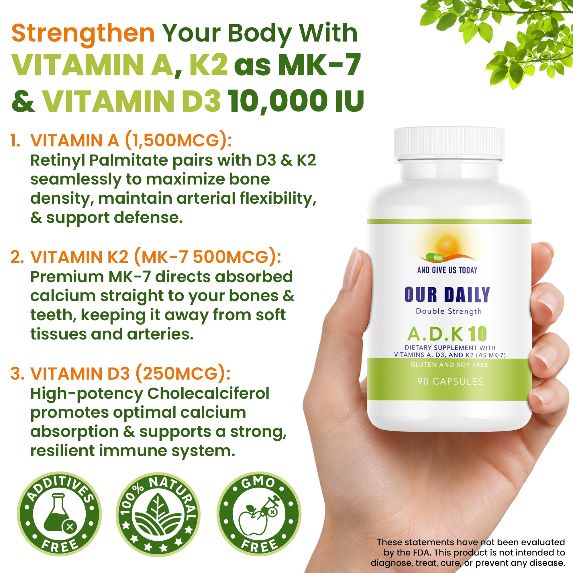 Daily Vites ADK 10 - ADK Vitamin Supplement with Vitamin A, D3 10,000 IU & K2 MK-7 - 90 Capsules (3 Month Supply) - Physician Formulated for Bone, Heart & Immune Support - Non-GMO & Gluten Free — Amazon image 4