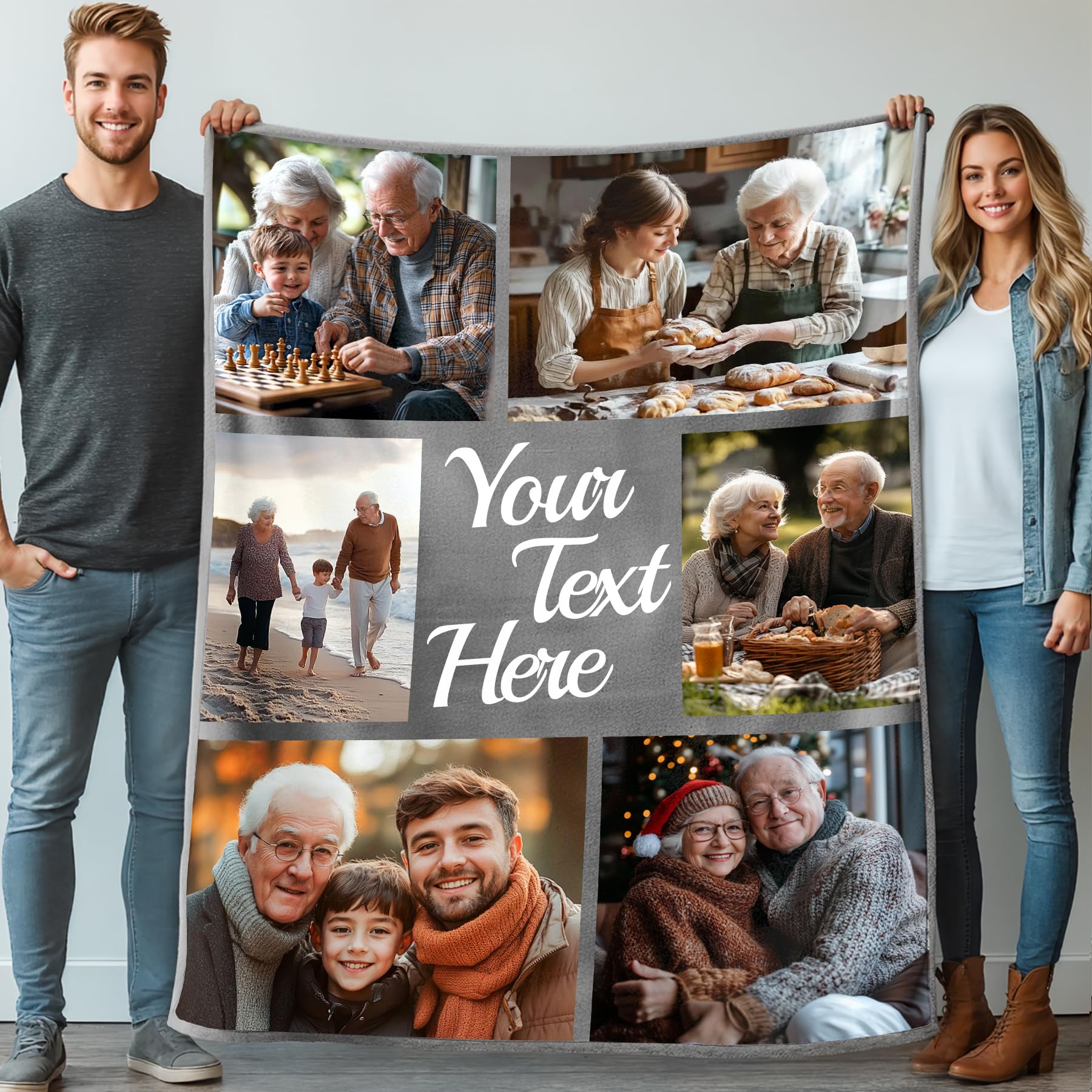 Stepdiy Personalised Blanket with 6 Photos Text, Customised Blanket for Adult Kid Couple, Personalised Gifts for Mom Dad, Christmas Valentines Birthday Gifts for Boyfriend Girlfriend 130x150cm — image 1