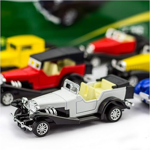 Miniatura 5 de Paquete de 6 autos fundidos a presión antiguos, vehículos americanos clásicos con acción de retroceso y puertas que se abren, modelos retro vintage