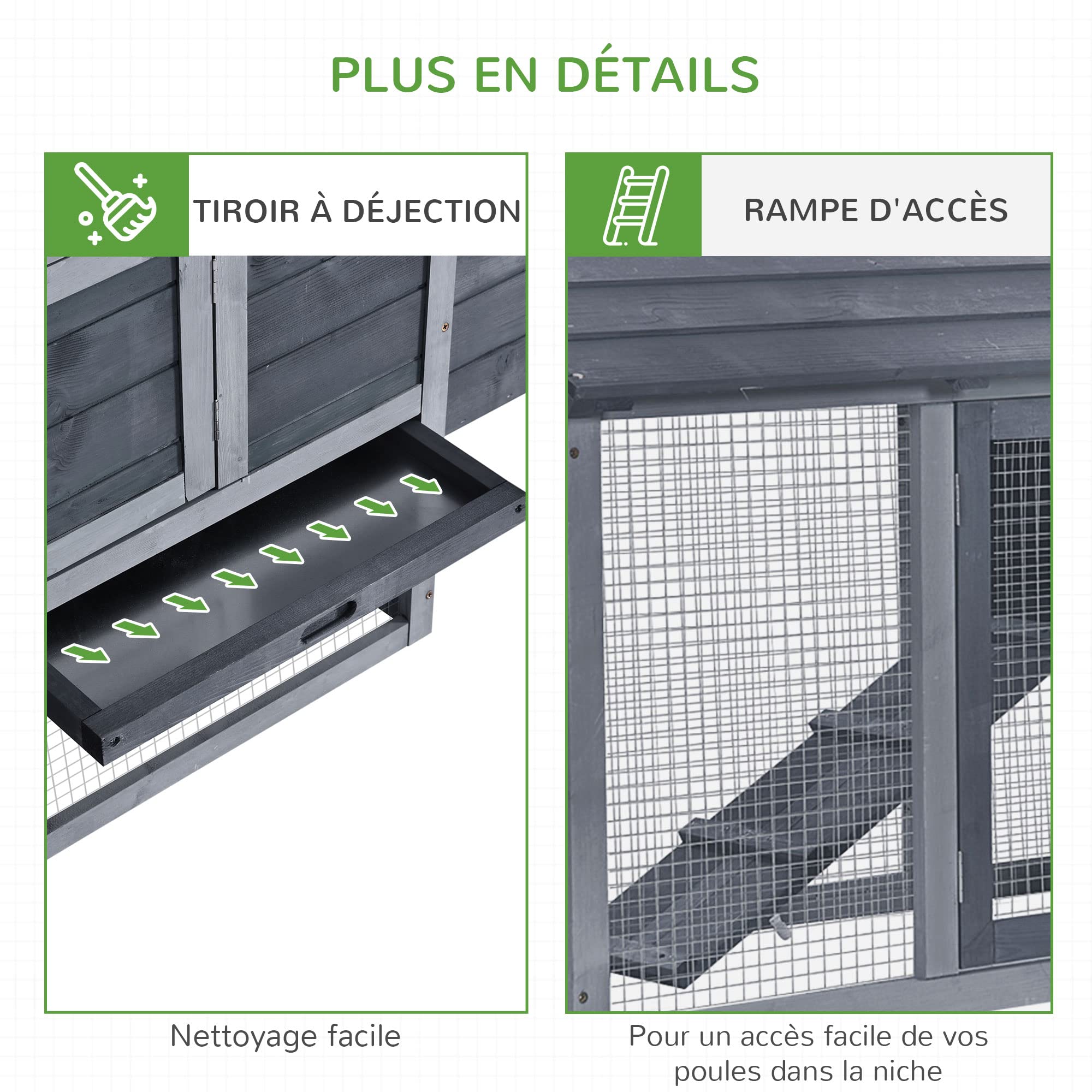 PawHut Petit poulailler Cottage Cage à Poules sur Pied dim. 150,5L x 54l x 87H cm Multi-équipement Bois Massif de Sapin | Multi-Équipement, Bois Massif de Sapin