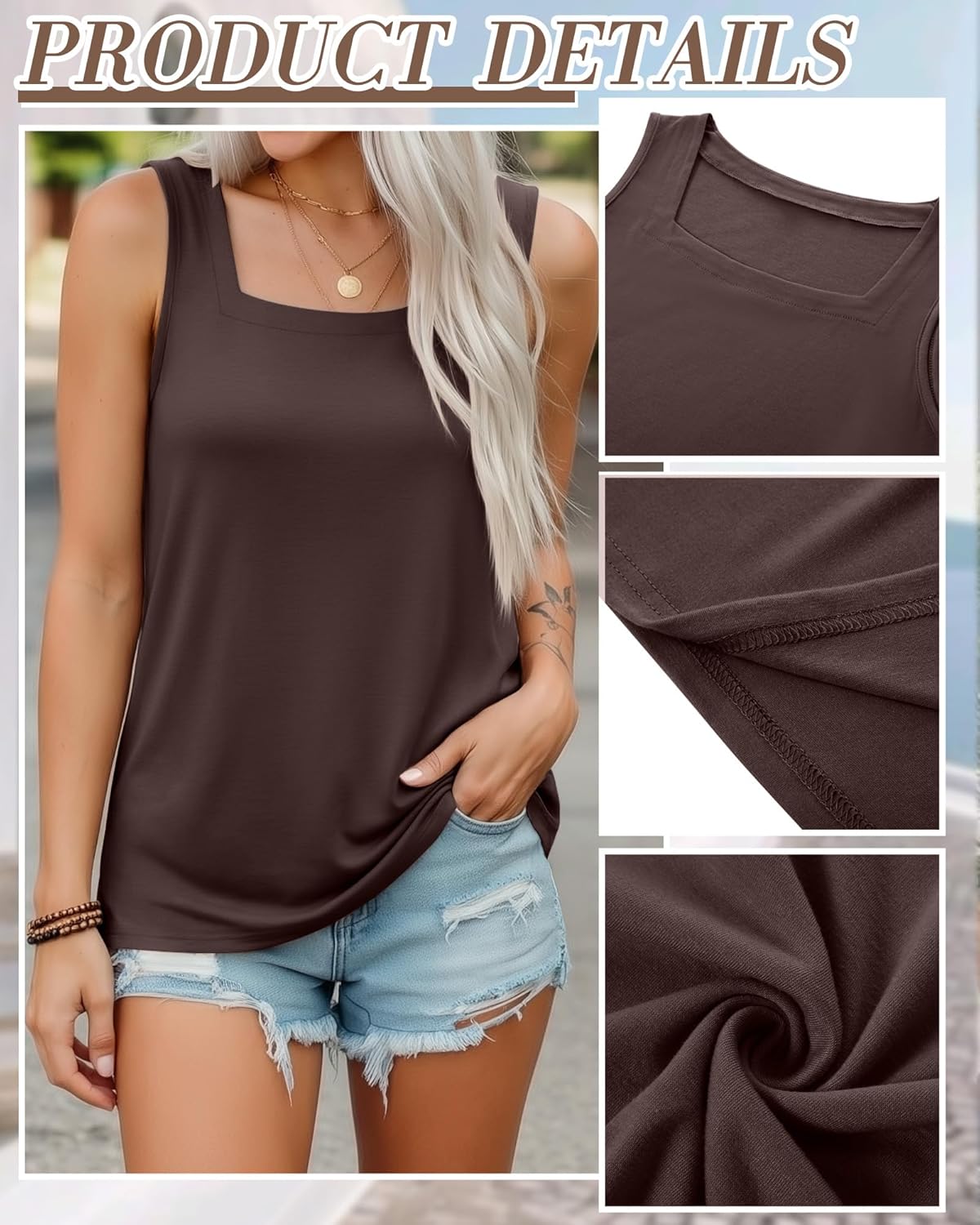 Riyiper 4 Pack Summer Women's Tank Tops Multipack Sleeveless Shirts Loose Fit Square Neck Tanks - Image 5