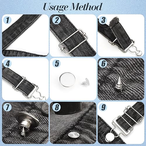 Miniatura 5 de 18 juegos de hebillas en general con hebilla de repuesto de tirantes de metal, botones ajustables sin coser, para jeans, clip deslizante, sub para