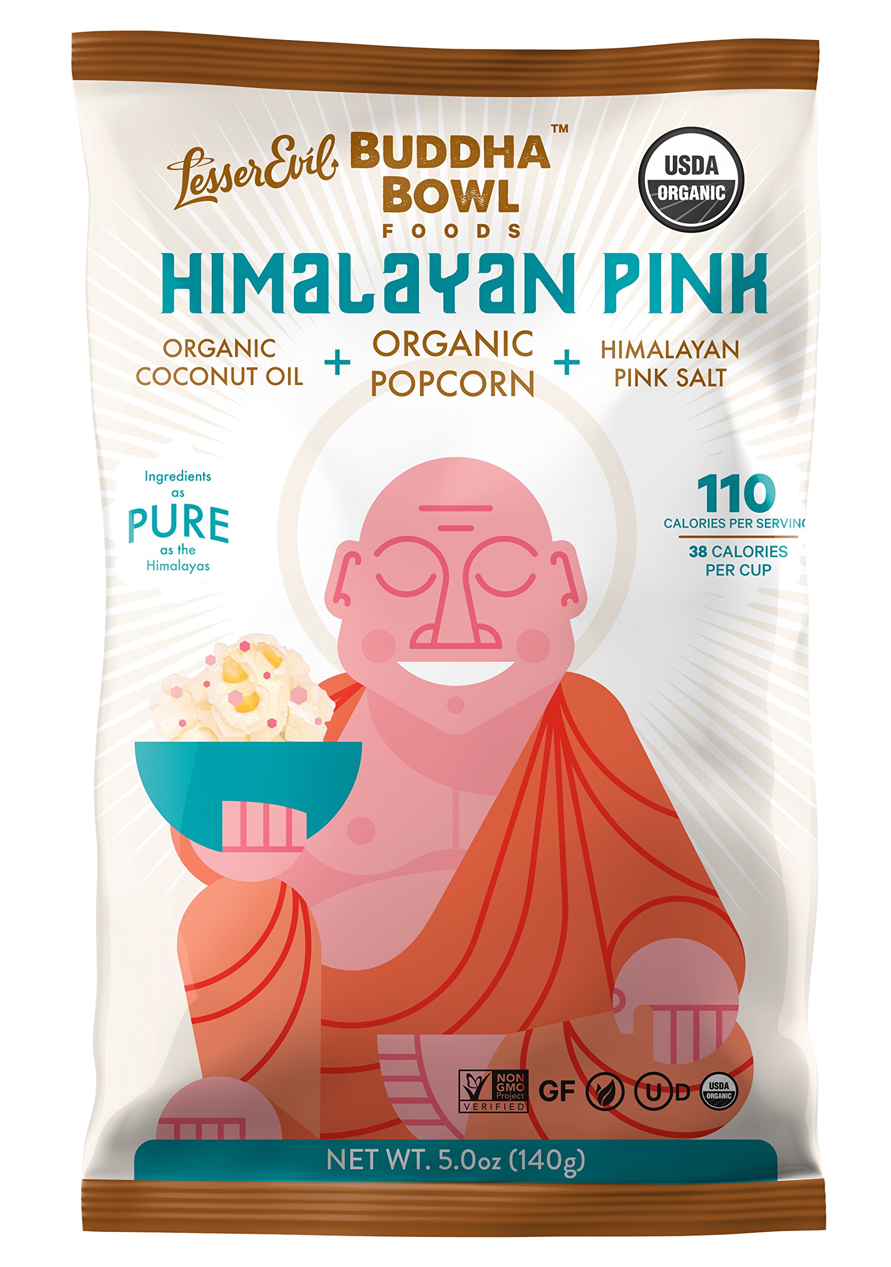 Lesser Evil Organic Himalayan Pink Salt Popcorn, Non GMO, 4.6 Ounces (Pack Of 12)