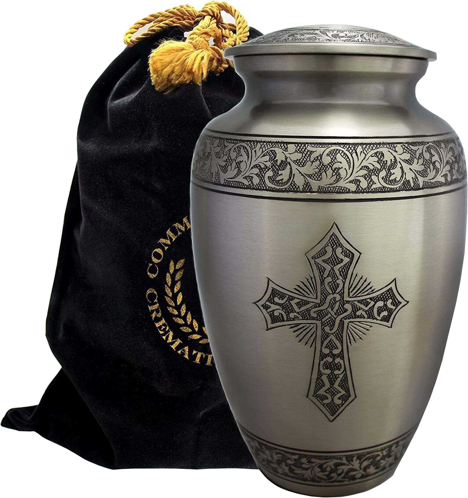 Silver Cross Cremation Urn for Ashes Adult Male - Beautifully Handcrafted Decorative Urns & Personalized Cross Cremation Urn for Ashes for Women