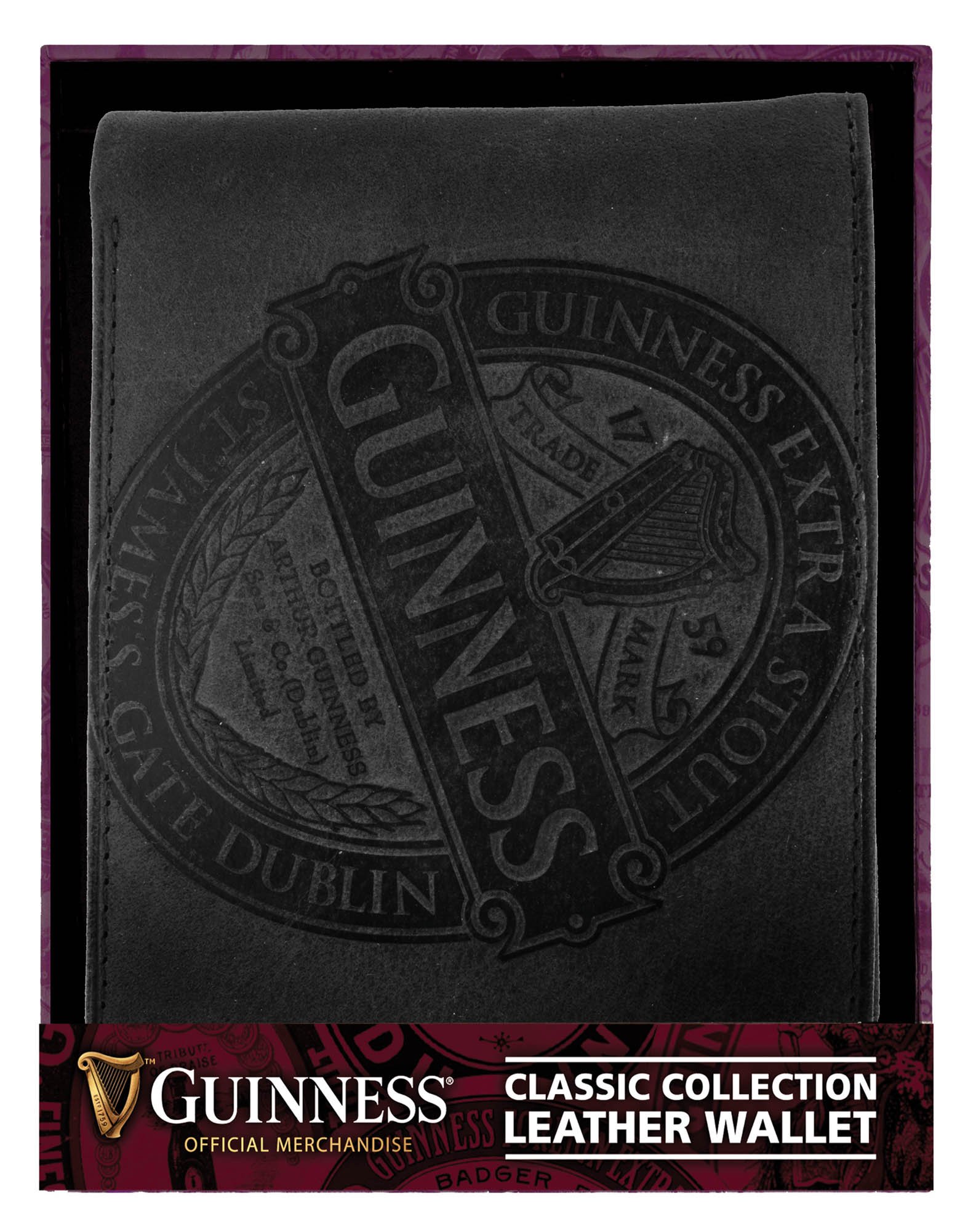 Guinness Black Leather Wallet with Classic Collection Label Design