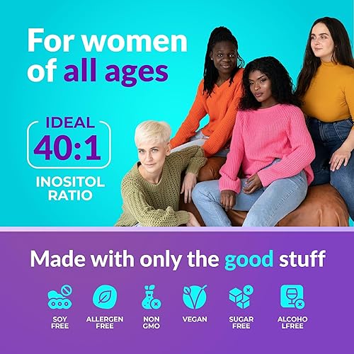 Miniatura 5 de Equilibrio hormonal para mujeres, apoyo ovárico, fertilidad, ciclo menstrual, SOP  Suplemento de mio-inositol y D-quiro inositol relación 401 con