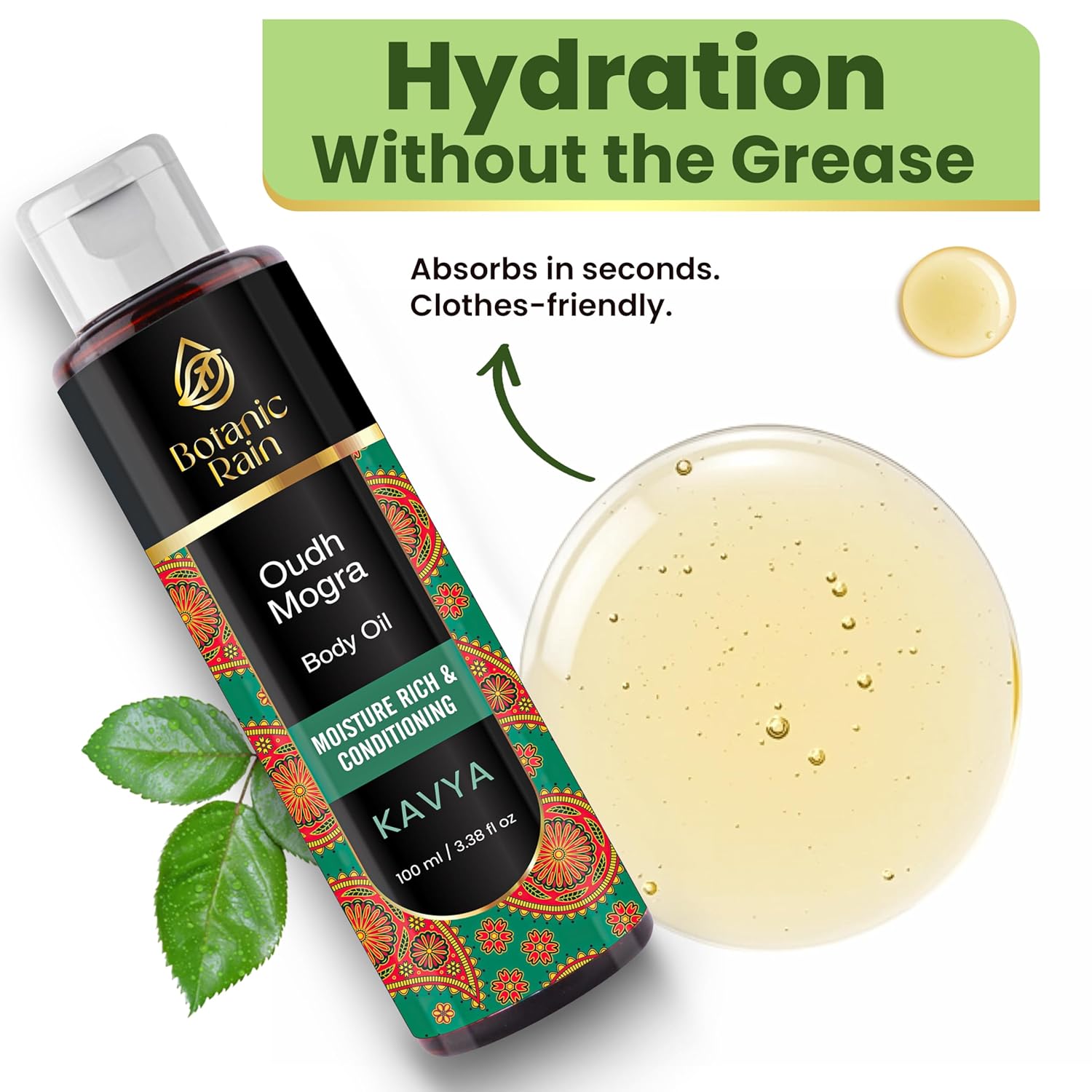 Ayurveda Body Oil with Oudh & Mogra – Organic, Nourishing & Hydrating for Dry, Flaky Skin – Fast Absorbing, Non-Greasy, Ayurvedic for Men & Women – 3.38 fl oz (Pack of 2) - Image 2