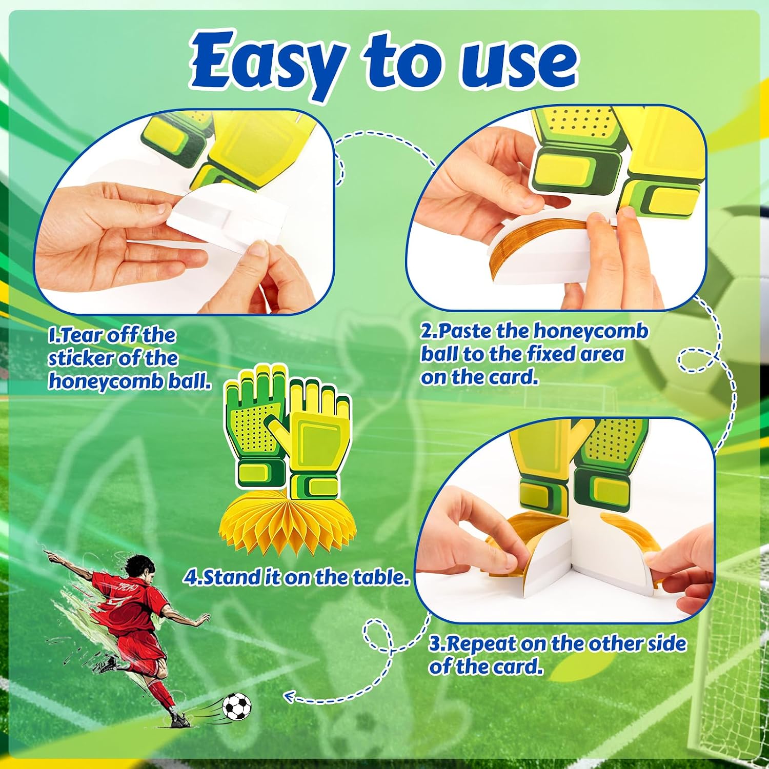 10 Pcs Soccer Party Decorations, 3D Soccer Honeycomb Centerpiece, Soccer Centerpieces for Table with Reusable Paper Clips for 2026 Matches Soccer Theme Birthday Party Supplies