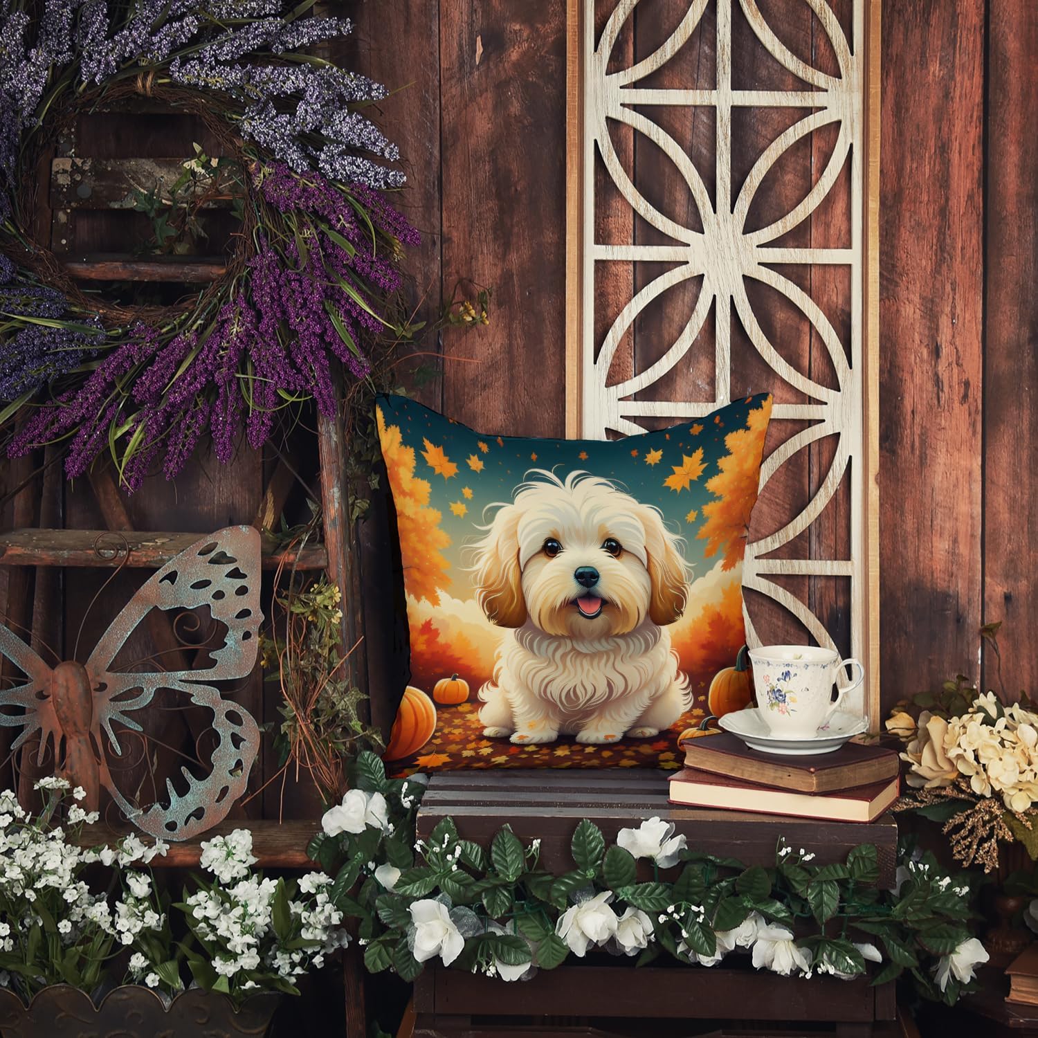 Caroline's Treasures DAC1041PW1818 Coton De Tulear Fall Fabric Decorative Pillow Machine Washable, Indoor Outdoor Decorative Pillow for Couch, Bed or Patio, 18Hx18W