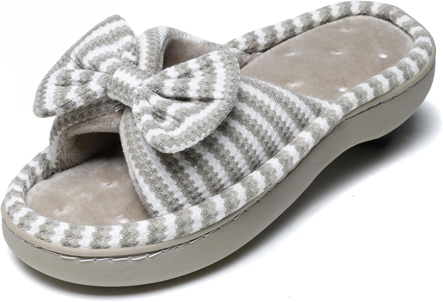 Meik Mangni Womens Memory Foam Slippers with Bow Fuzzy Non-Slip House Shoes Cozy Soft Open Toe Indoor Outdoor Slides for Winter