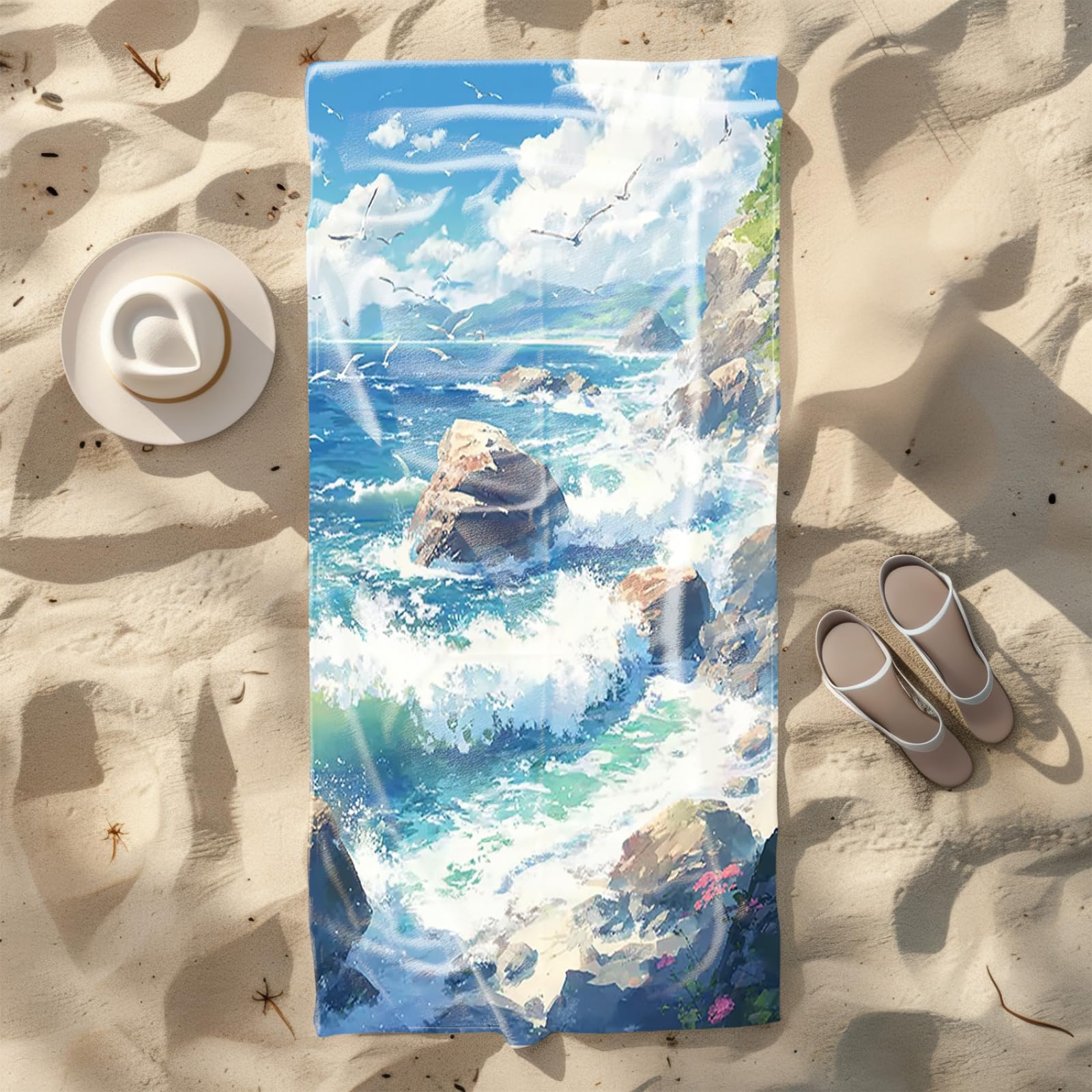 Tapis de Plage XXL Anti Sable Pierres Plage Serviette Piscine Adulte,Natte De Plage Pliable, Voyage Accessoires De Plage Camping,Serviette de Bain Personnalisée