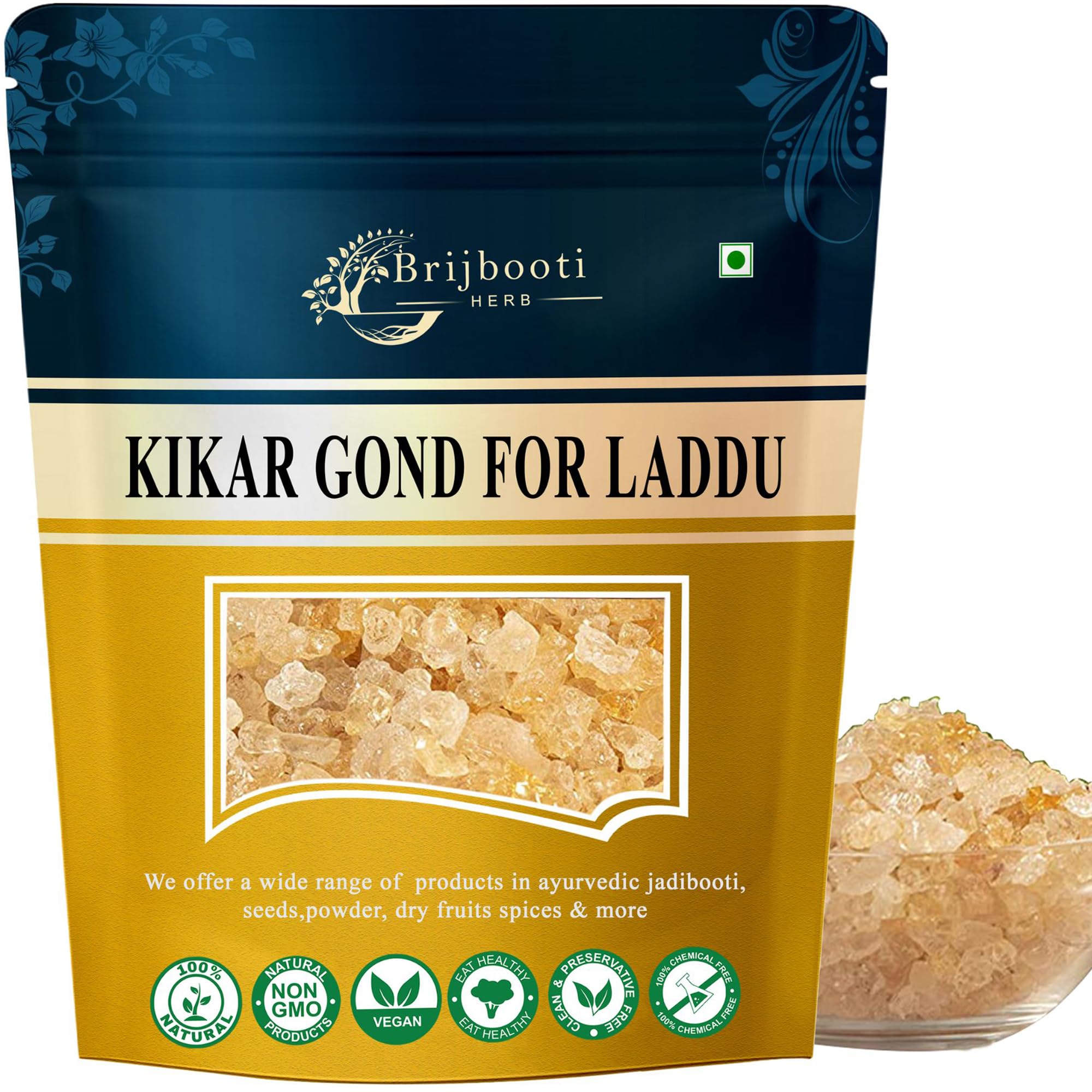 BrijBooti Organic Babool Gond For Ladoo -(250 Gr) Kikar Gond - Gum Arabic - Babul Gond - Edible Gum - Dink - Karuvelam Pisin - Premium Export Quality | FSSAI, GMP, ISO Certified