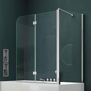 Mai & Mai Duschwand für Badewanne faltbar 2-teilig 70x120x140cm | Badewannenwand Badewannenfaltwand Klarglas, 6mm Sicherheitsglas mit NANO-Versiegelung, Badewannentrennwand Cortona113