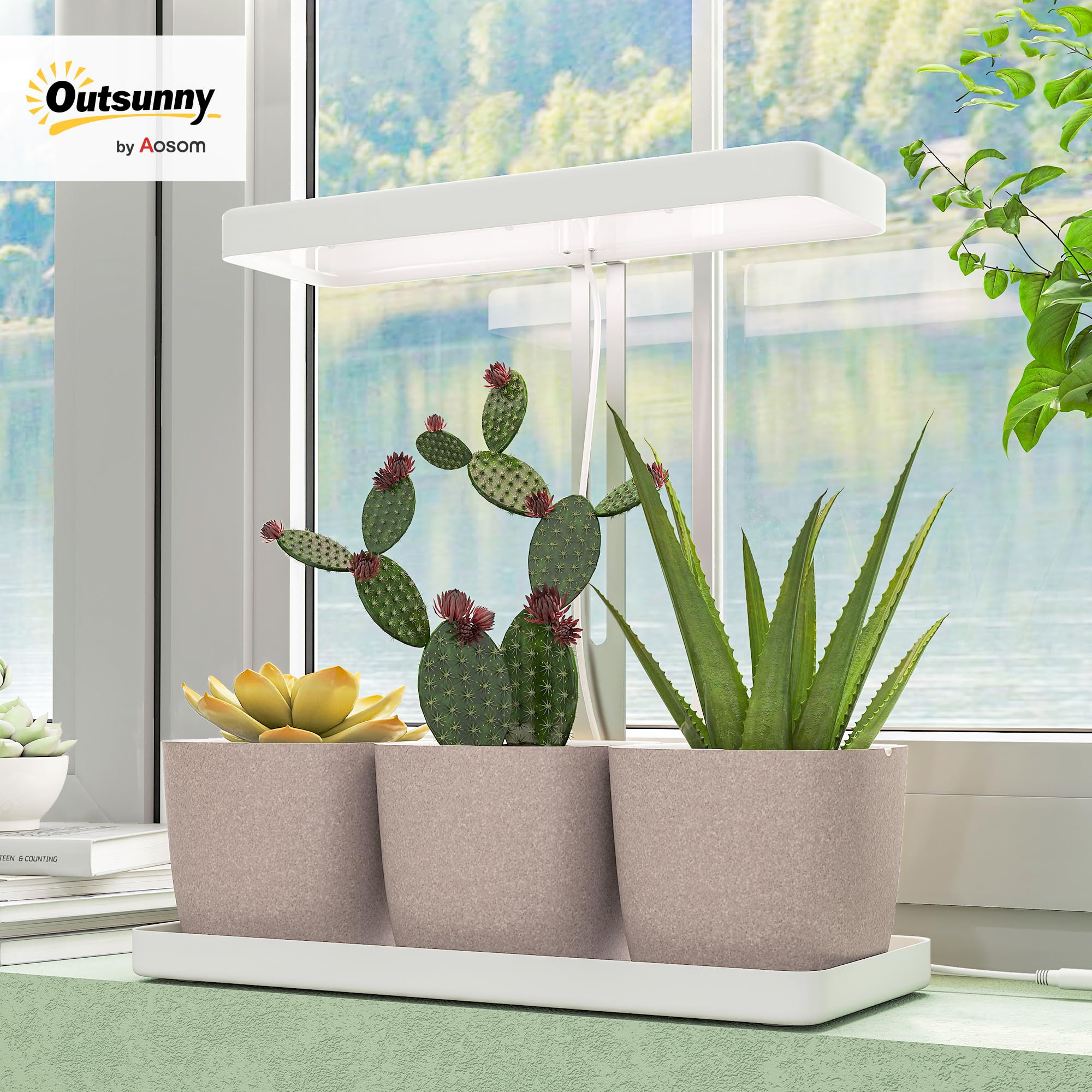 Outsunny lampe de plantes 42 LED 3 pots minuterie 8/12/16/24H 3500K