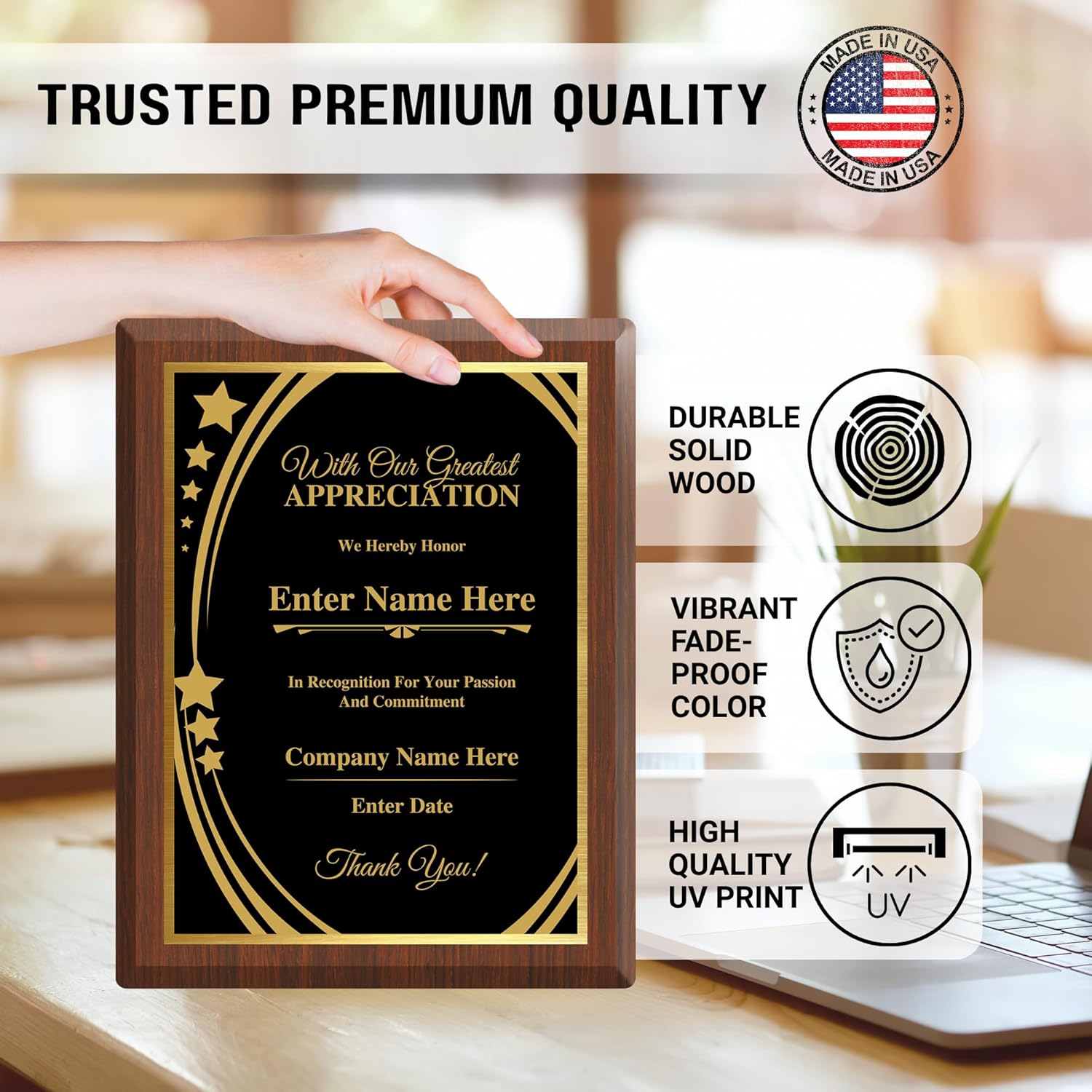 Elegant Custom Plaque - Add Your Own Text or Logo - Personalized Award Plaque for Employee of the Month, Ideal as Recognition Awards for Employees, Retirement, and Service Appreciation (Greatest Appreciation, 7" x 9")