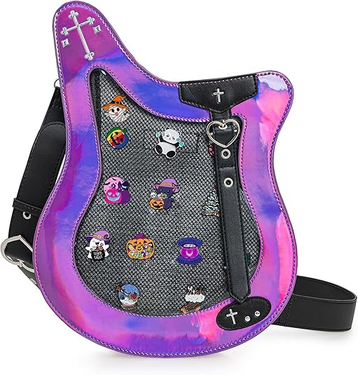 Rock Metal Guitar Ita Bag Crossbody Shoulder Bags Kawaii Cute Clear Window Pin Insert with a Removeable Strap