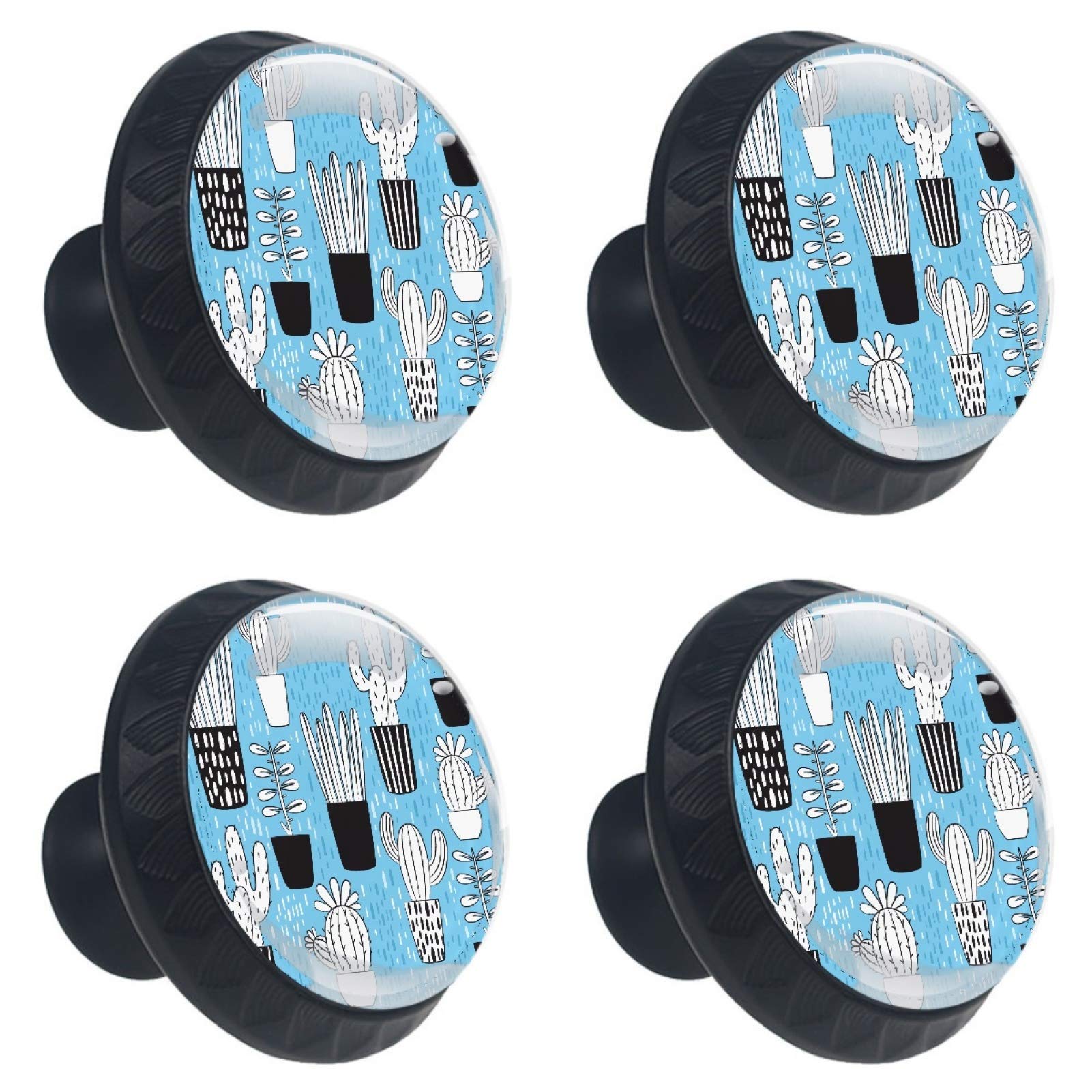 Boutons de meuble ronds cactus bleu lot de 4 poignées en verre 30mm