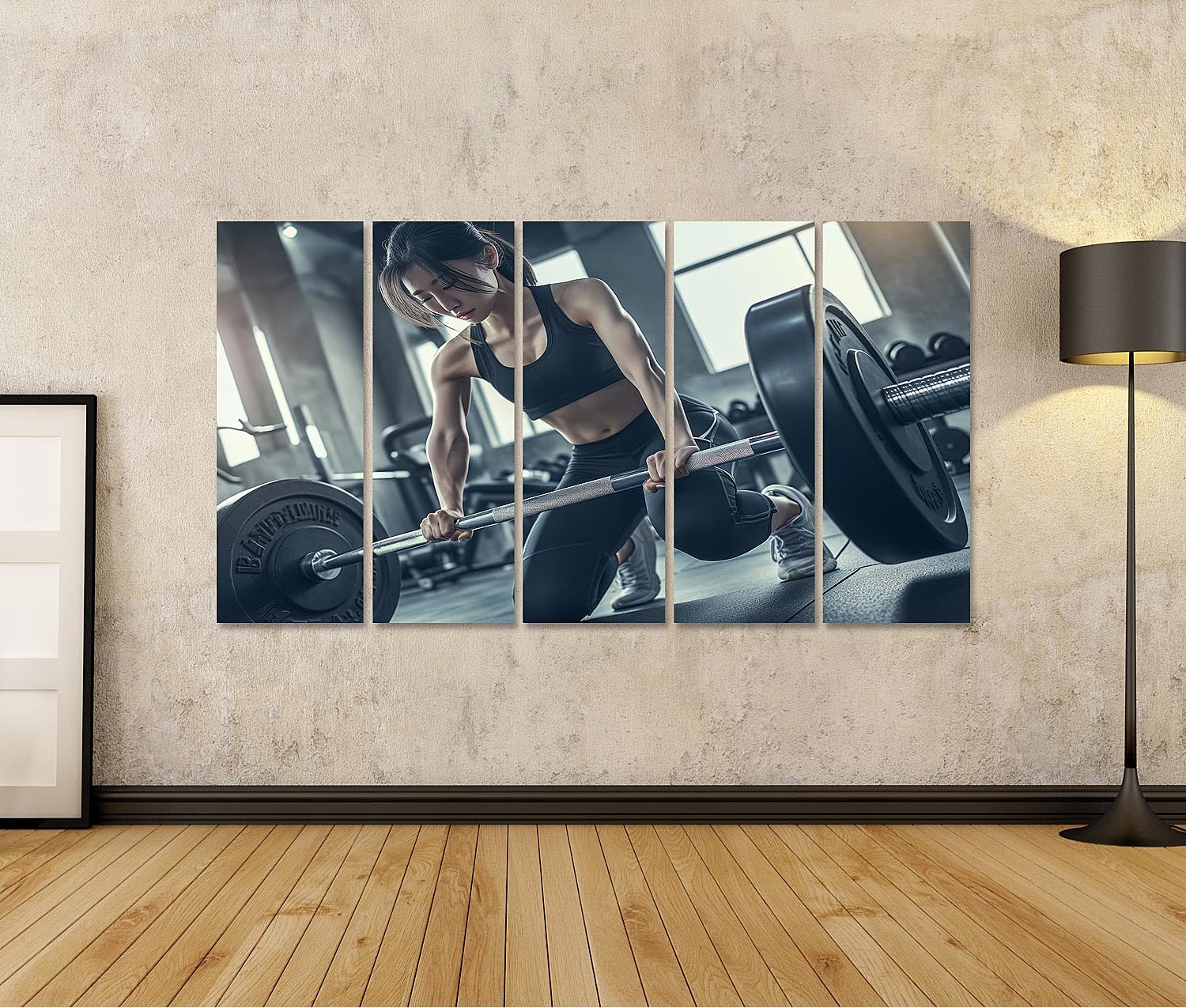 islandburner Immagine su tela Giovane donna solleva pesi in palestra per gli appassionati di fitness negozio di sport immagini murali poster