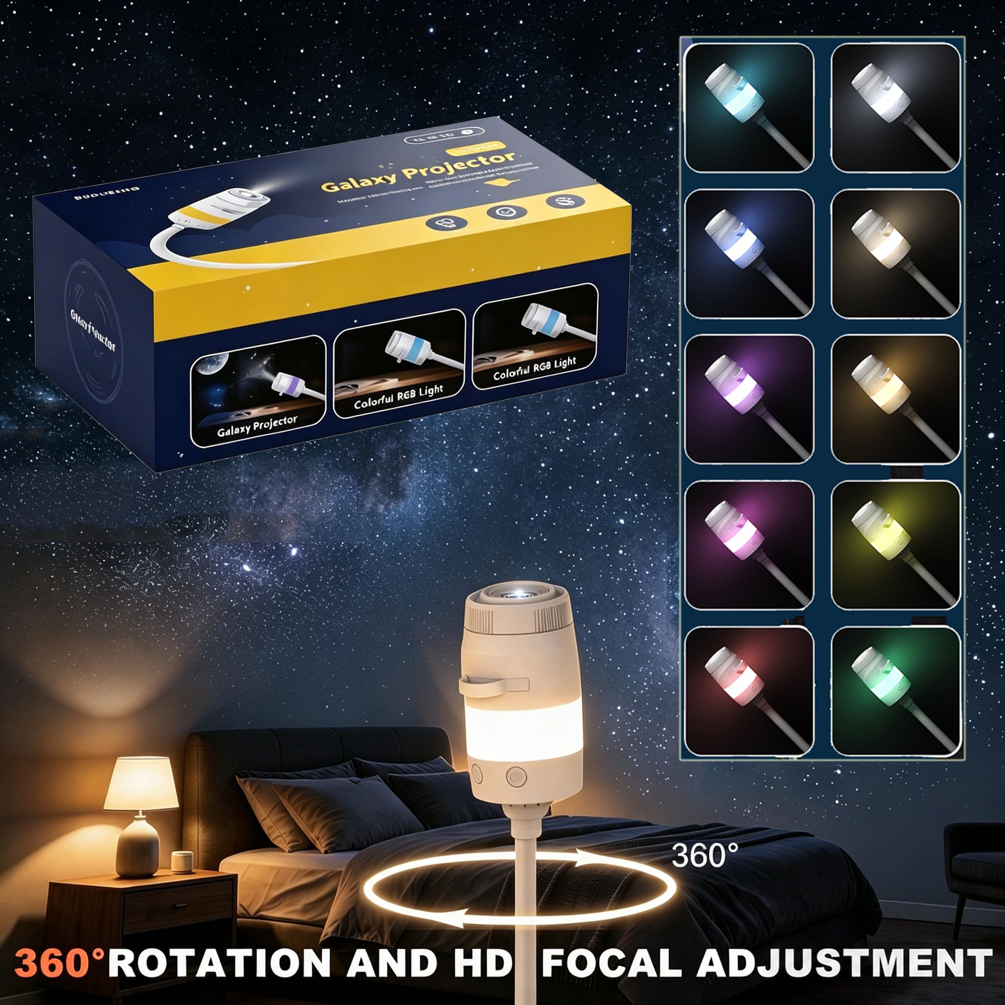 Veilleuse projecteur galaxie 2 en 1 USB portable Galaxy Star Veilleuse (13 films de projection)