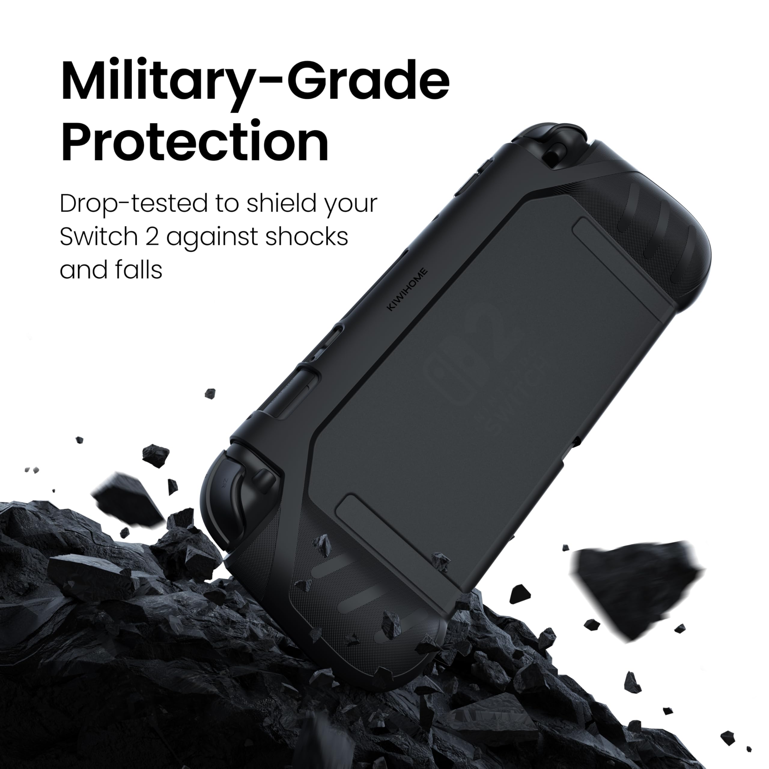KIWIHOME P2 Dockable per Switch 2 Case 2025, Impugnatura ergonomica antiscivolo Custodia protettiva anti-caduta Accessori per Switch 2 Case, Nero