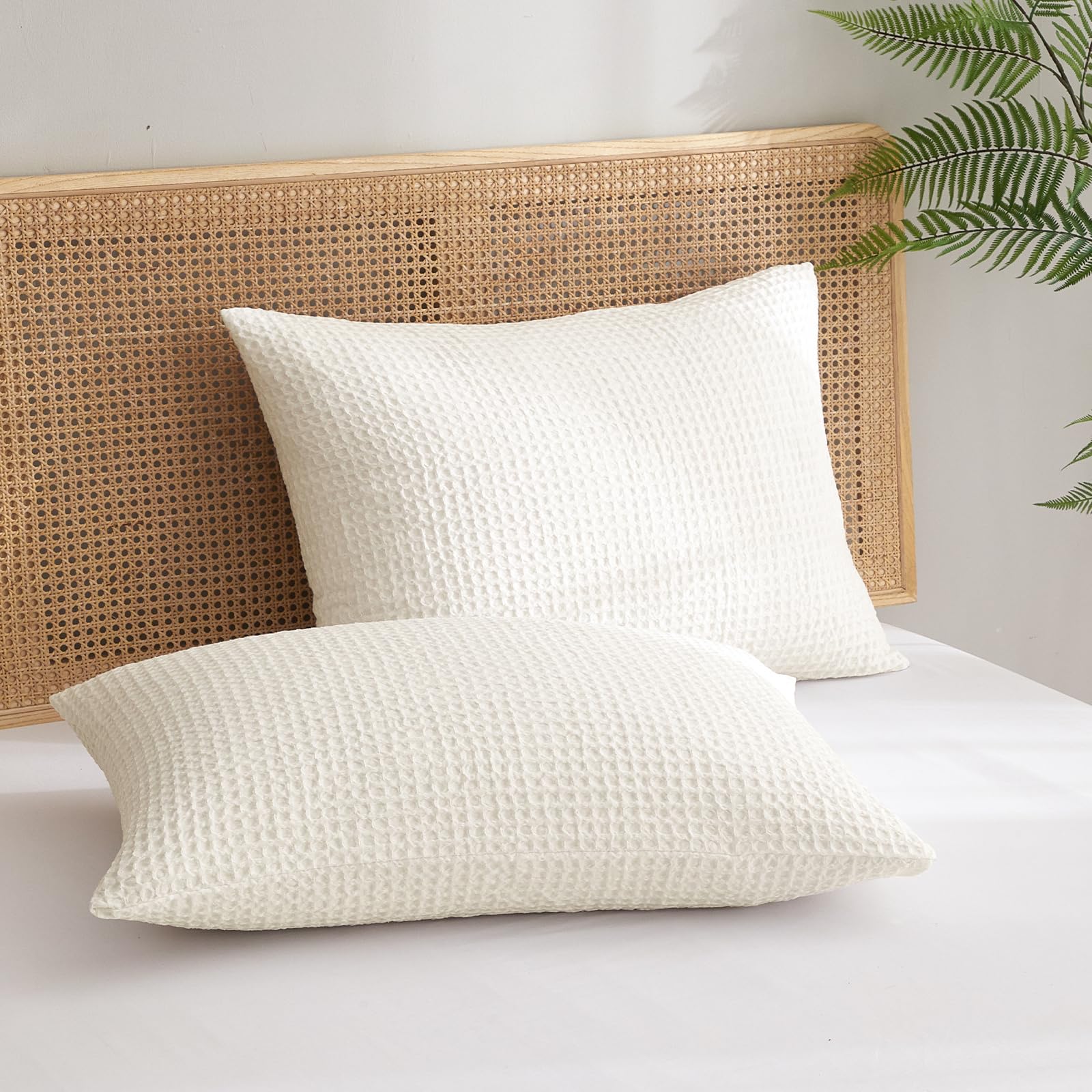 phf ultra soft waffle weave pillowcases standard size 20" x 26" 2 pack, no insert, breathable skin-friendly pillow shams, decorative waffle weave pillow case covers, coconut white