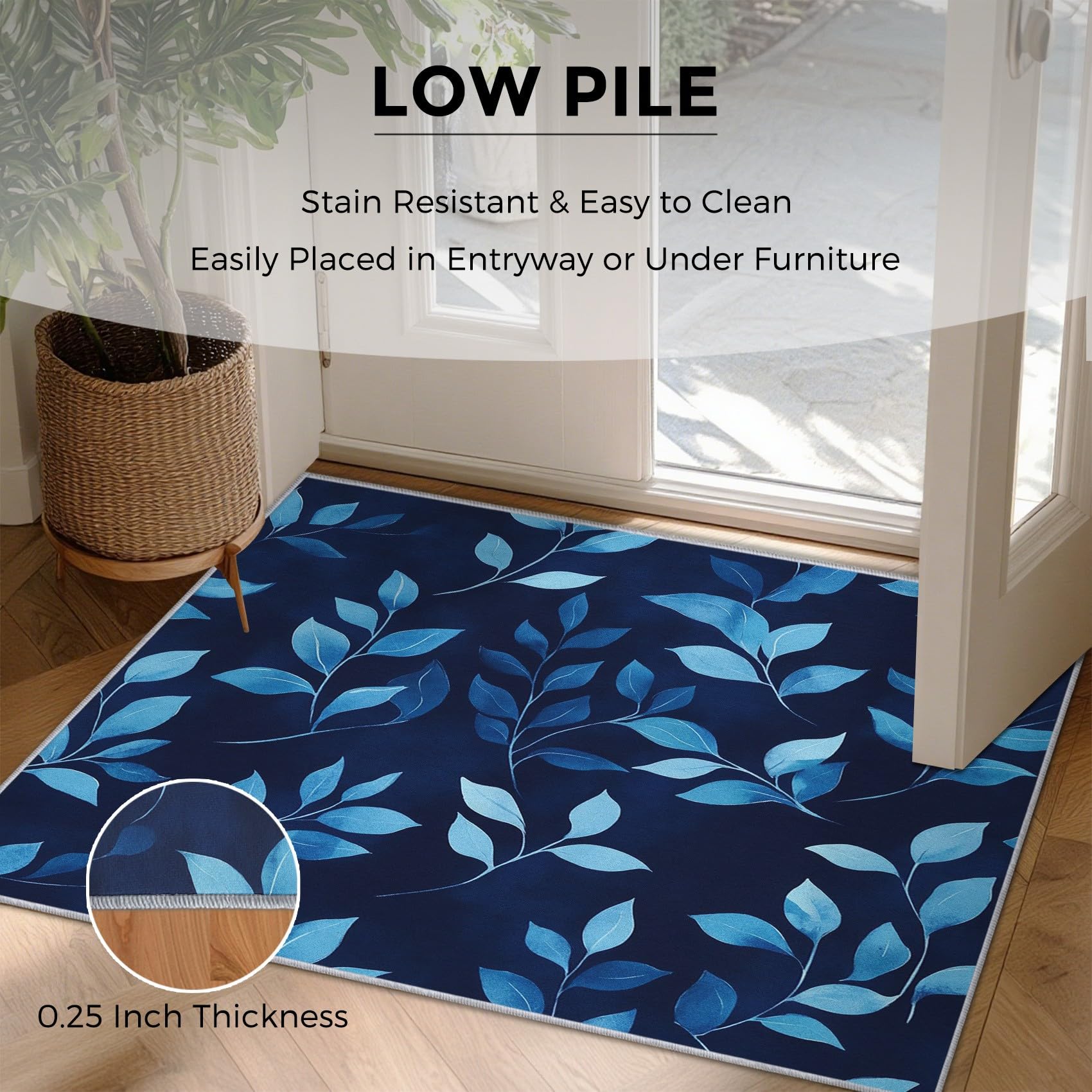 Générique Tapis Bleu Marine 60x90, Lavable Poils Ras