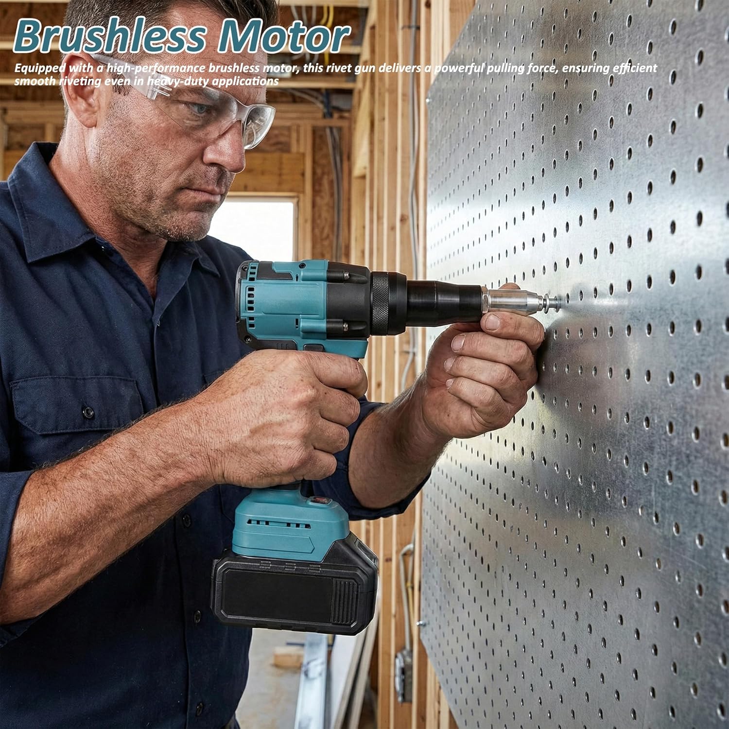 Cordless Rivet Gun Tool Compatible with Makita 18V Battery, Brushless Automatic Rivet Gun Kit, Pop Rivet Gun with 3 Size Aluminum Rivets (1/8", 5/32", 3/16"), LED Light (Tool Only)