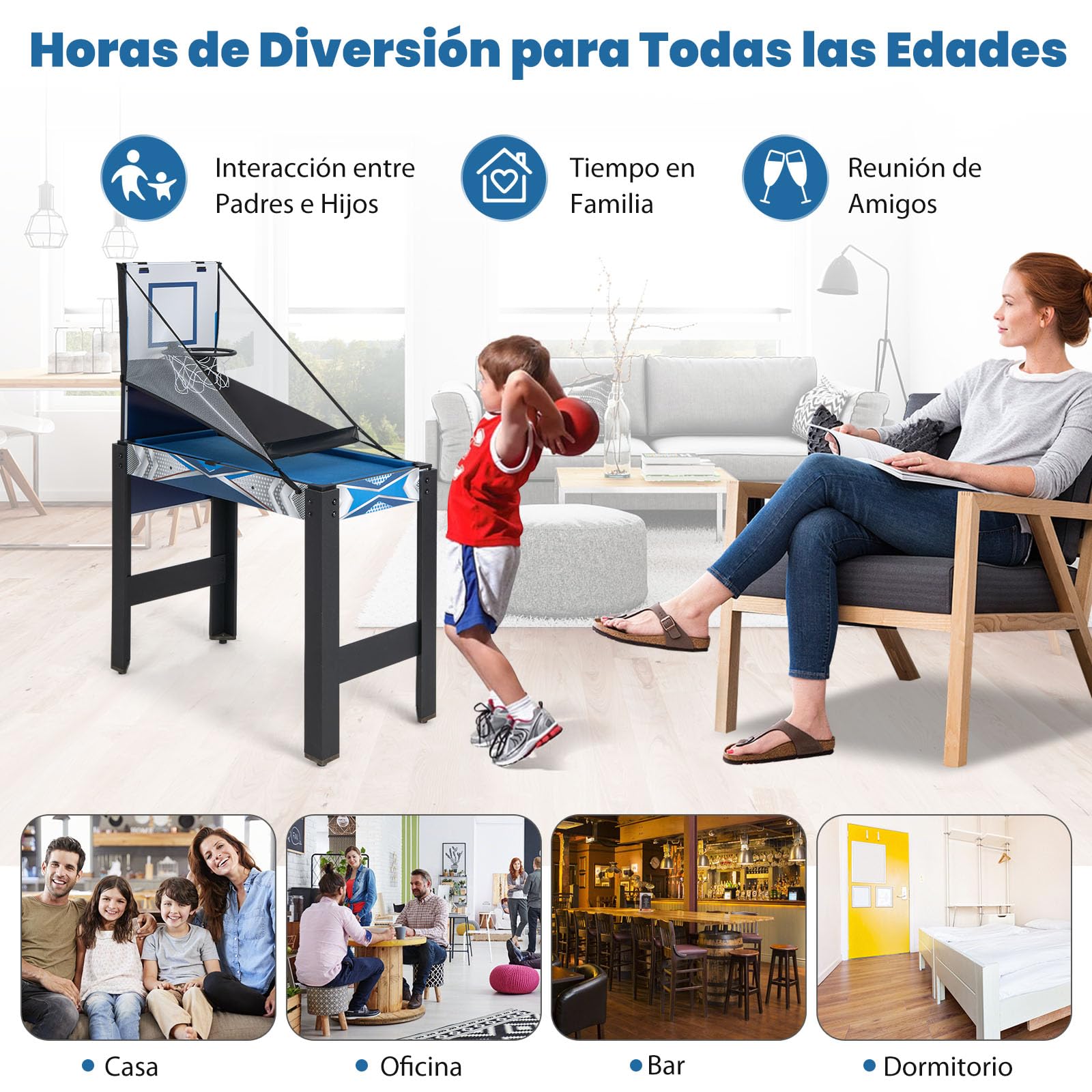 GOPLUS 6 en 1 Mesa de Juegos Multijuegos con Baloncesto, Billar, Ping Pong, Hockey, Shuffleboard, Bolos