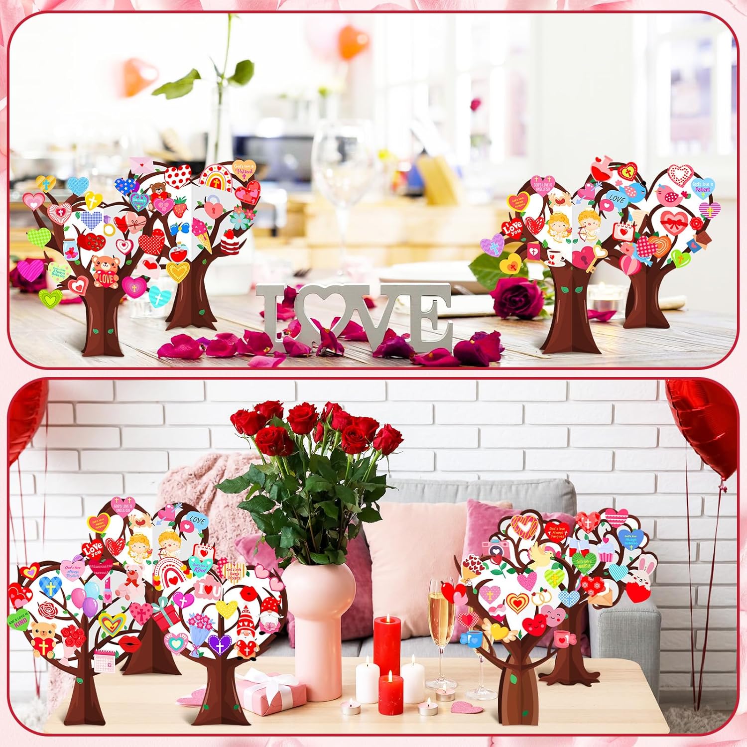 48 Pcs Religious Valentine's Day Crafts Kits Christian Valentine Heart Tree Craft Make Your Own Heart Decoration DIY 3D Paper Biblical Trees Art Gifts for Home Classroom Church DIY Project