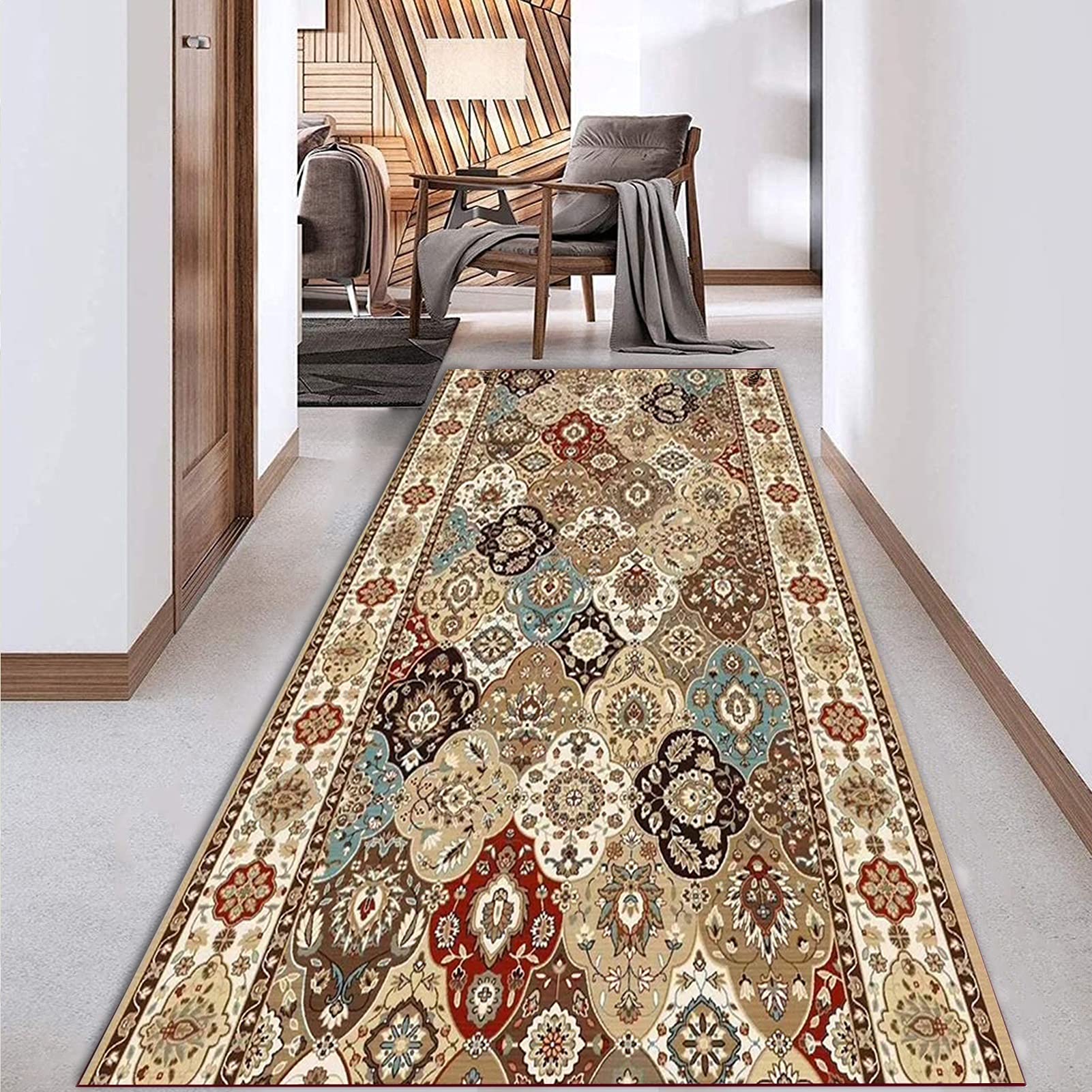 Retro corridori tappeti Lunghi con Supporto Antiscivolo, Ingresso Salotto Runner Tappeto Lavabile 1 m / 1,5m / 2m / 2,5m / 3m / 3,5m / 4m / 4,5m / 5m / 5,5 m / 6m tappetini da Terra