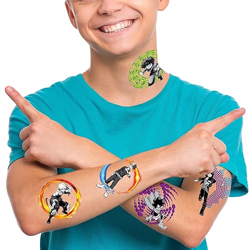 Miniatura 2 de Anime Hero School Tatuajes temporales  Paquete de 10  Fabricado en los Estados Unidos  Seguro para la piel  Suministros y recuerdos para fiestas