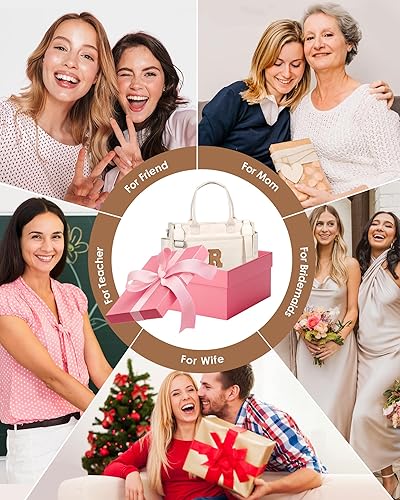 Miniatura 2 de Christmas Gifts for Women Teen Girls, Initial Tote Bag with Zipper, Letter Canvas Tote Purse for College Work Laptop