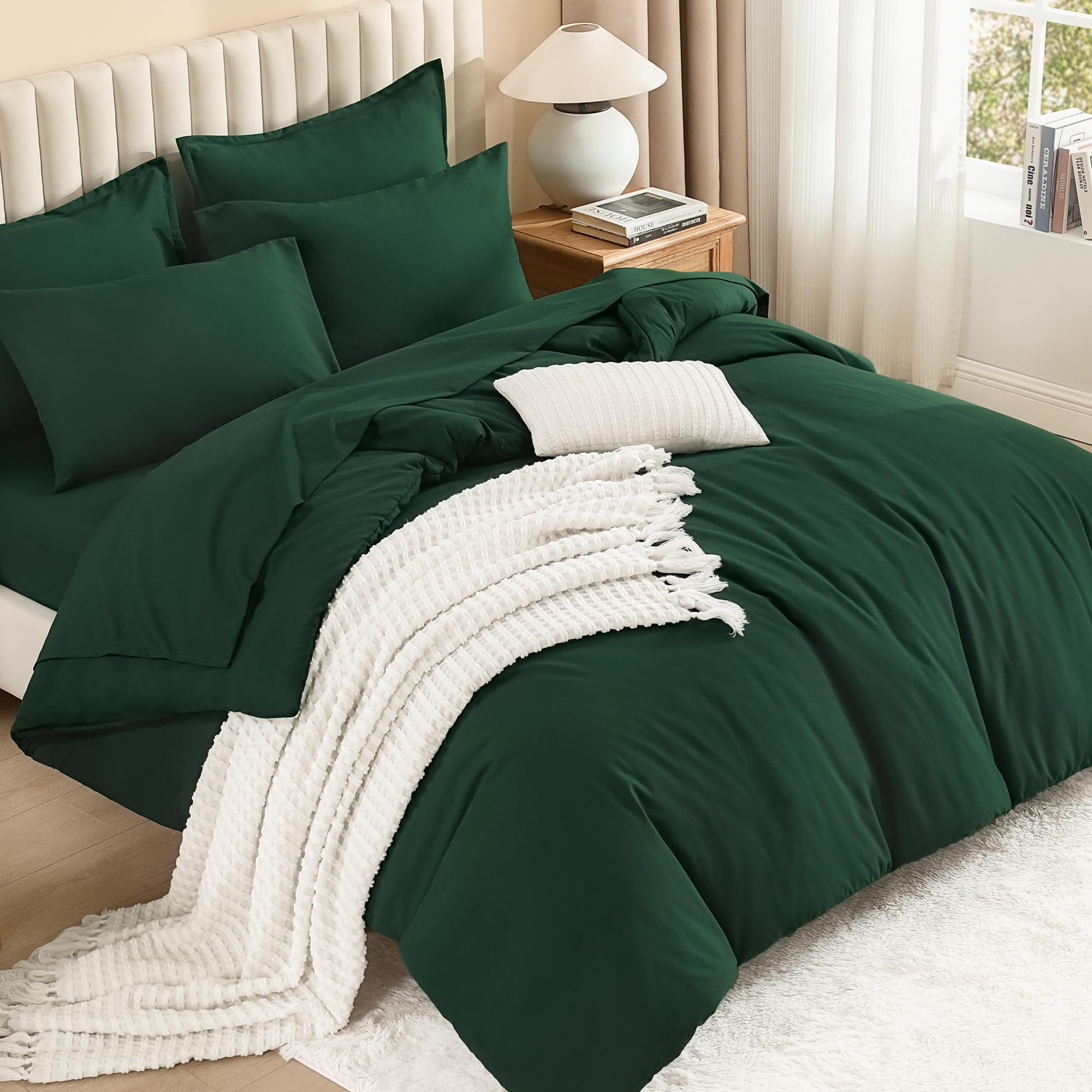 Litanika Queen Comforter Set Dark Emerald Green - 7 Pieces Bed in…