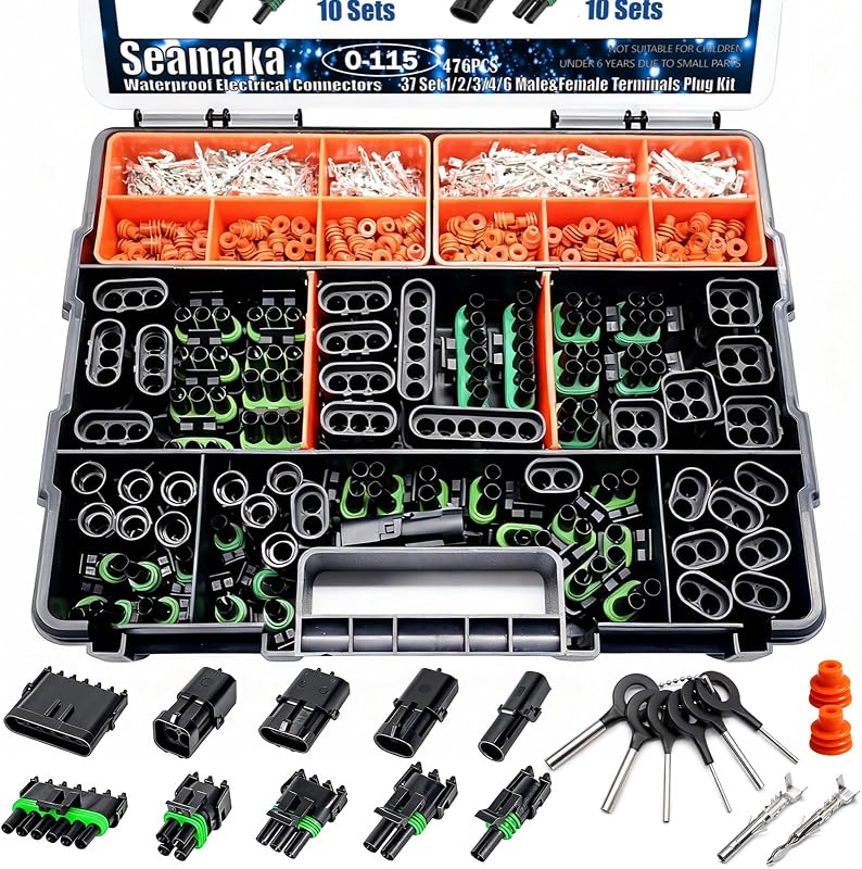 Kit de conectores elétricos automotivos à prova d’água Seamaka 1/2/3/4/6 pinos – 476 peças