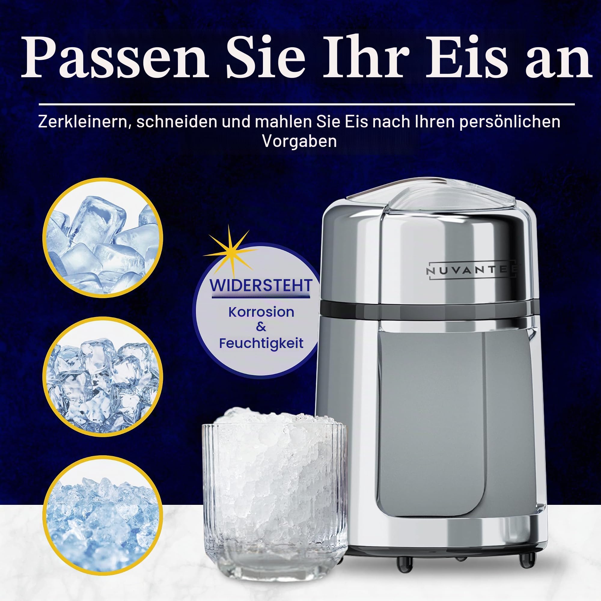 Nuvantee Eiszerkleinerer aus rostfreier Zinklegierung, Verchromte Oberfläche