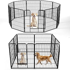 DUMOS Dog Playpen Indoor, Metal 40 Inch 8 Panels Foldable Pet Fence with Door, Outdoor Small Medium Large Dog Puppy Portable Exercise Play Pen for RV Camping, Trips, Play Yard