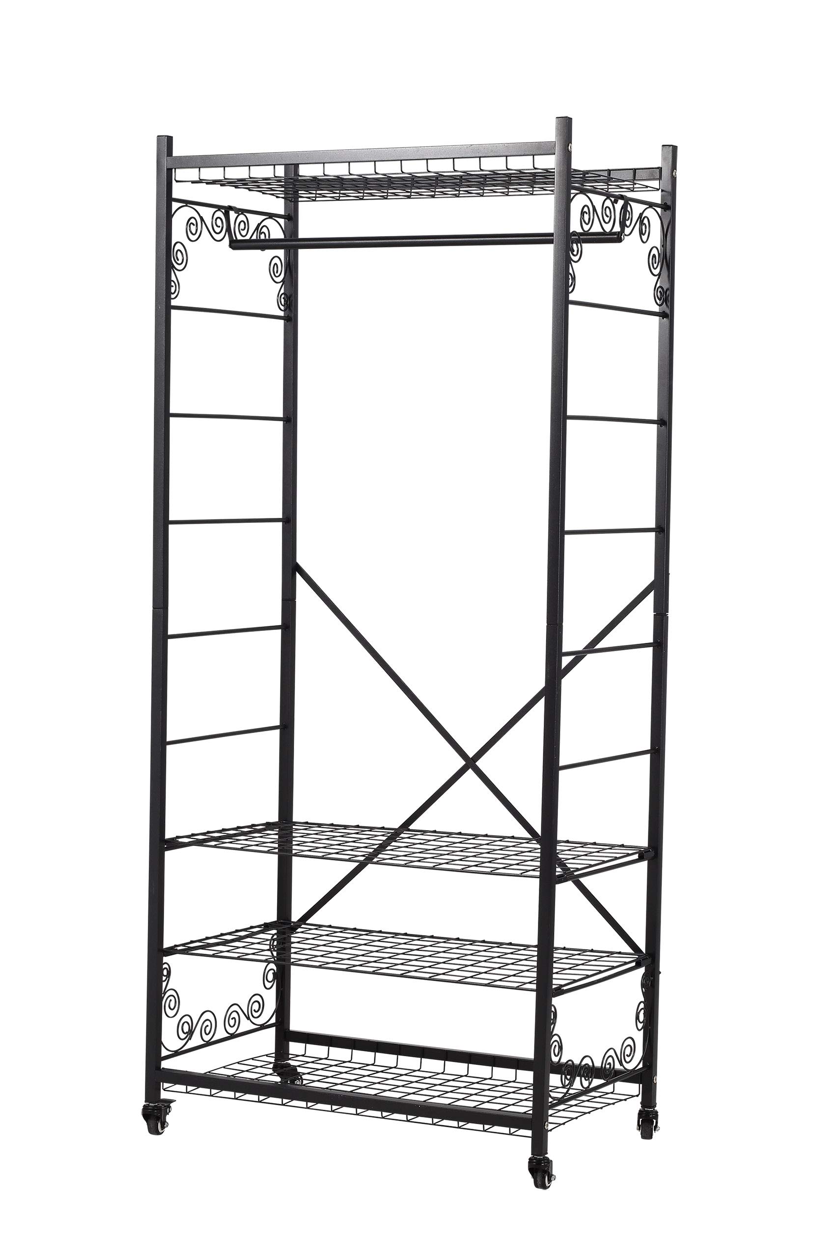 NEUN WELTEN Heavy Duty Angel Steel Clothes Rail with Adjustable Shelves and Wheels (Single Rod)