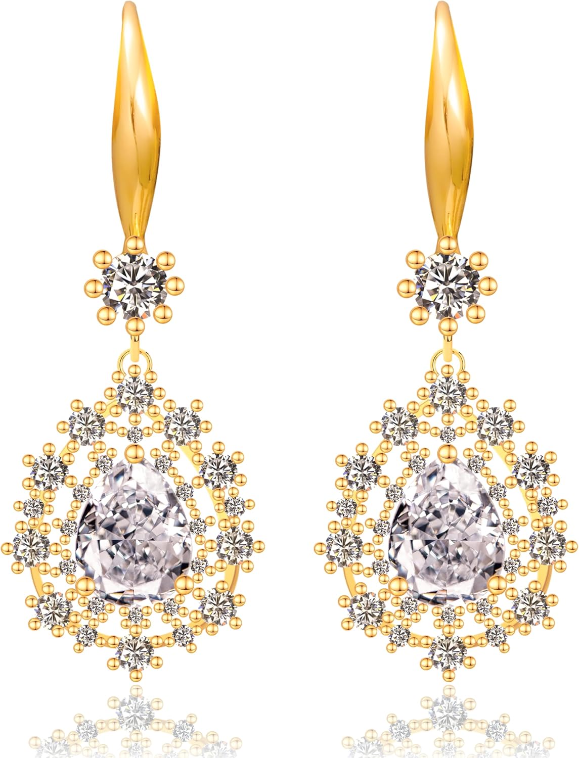 Sogee 14K Gold Plated Teardrop Earrings for Woman Sparkly Cubic Zirconia Dangle Earrings Elegant Style for Any Occasions