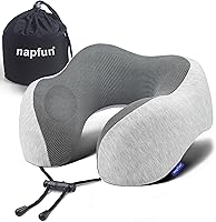 napfun Upgraded Memory Foam Travel Neck Pillow for Airplane - Chin Support, Portable Flight Headrest Sleep Aid, Light Grey