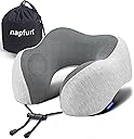 napfun Neck Pillow for Traveling, Upgraded Travel Neck Pillow for Airplane 100%!P(MISSING)ure Memory Foam Travel Pillow for Flight Headrest Sleep, Portable Plane Accessories, Light Grey