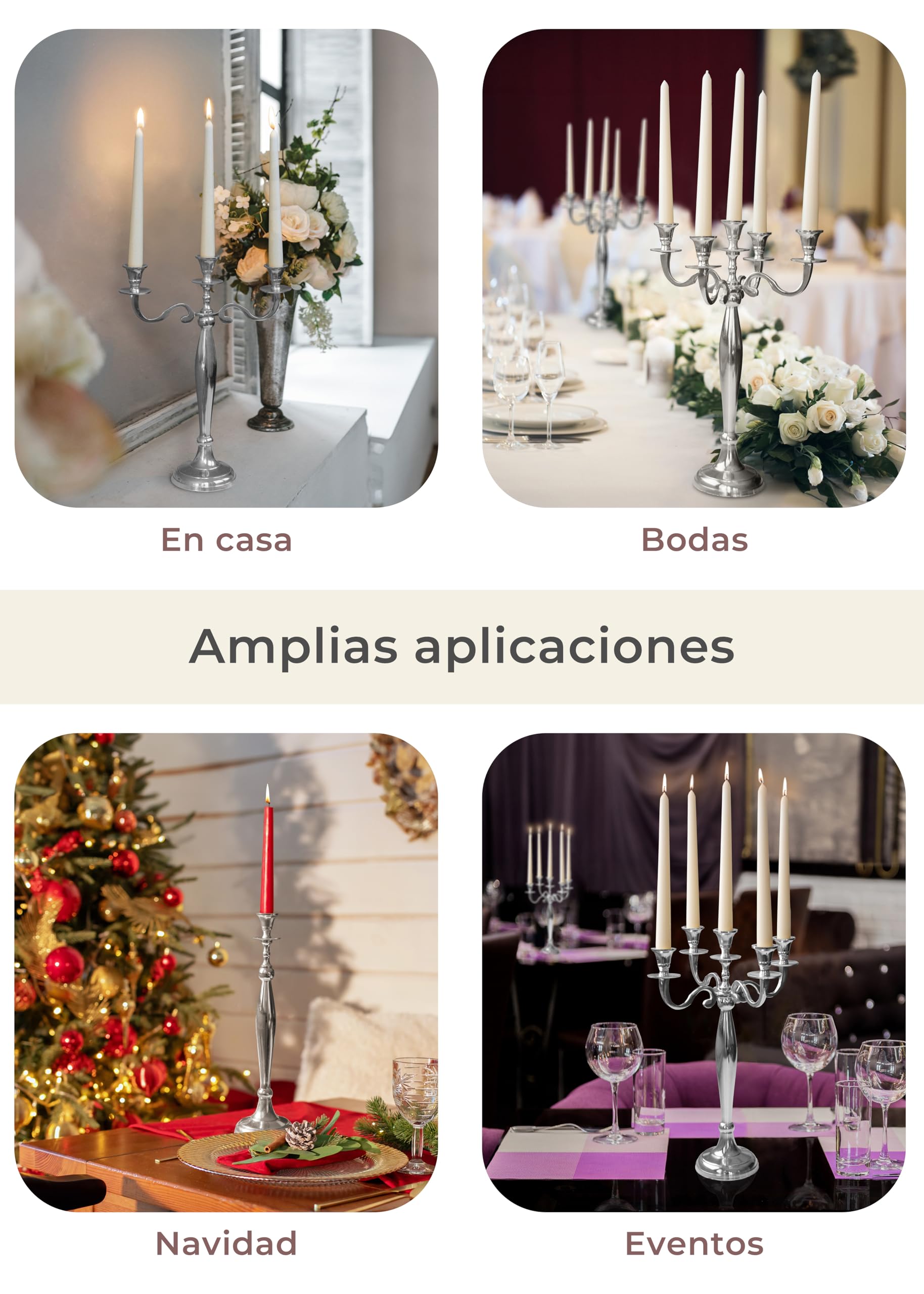 Gräfenstayn Candelabro 1, 3 o 5 Brazos - Diferentes tamaños - Candelabro en Color Plata, Negro, Blanco o Dorado (XL, Plata)