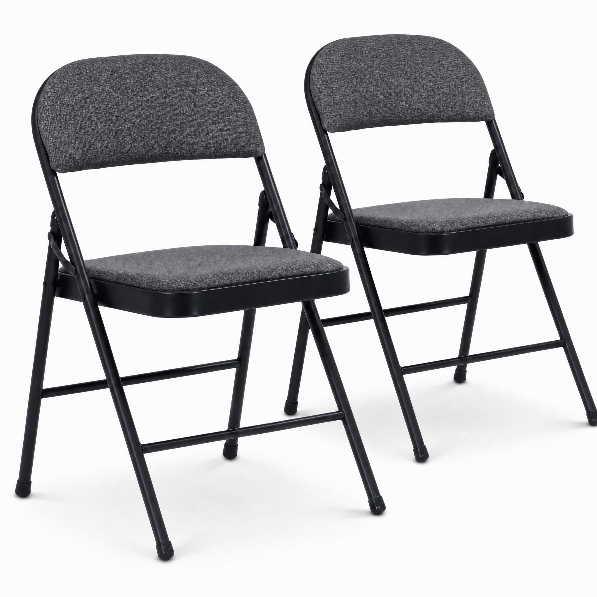 Bravich Folding Chairs Set of 2, Padded Fabric Foldable Dining Office Bedroom Vanity Chairs with Steel Frames, Fold Flat for Easy Storage, Grey, Pack of 2