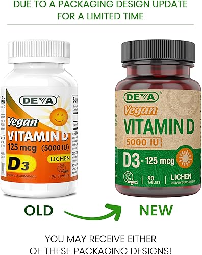 Miniatura 2 de DEVA Vitamina D3 5000 UI, suplemento de sol, 125 mcg de D3 vegano, botella de 90 unidades