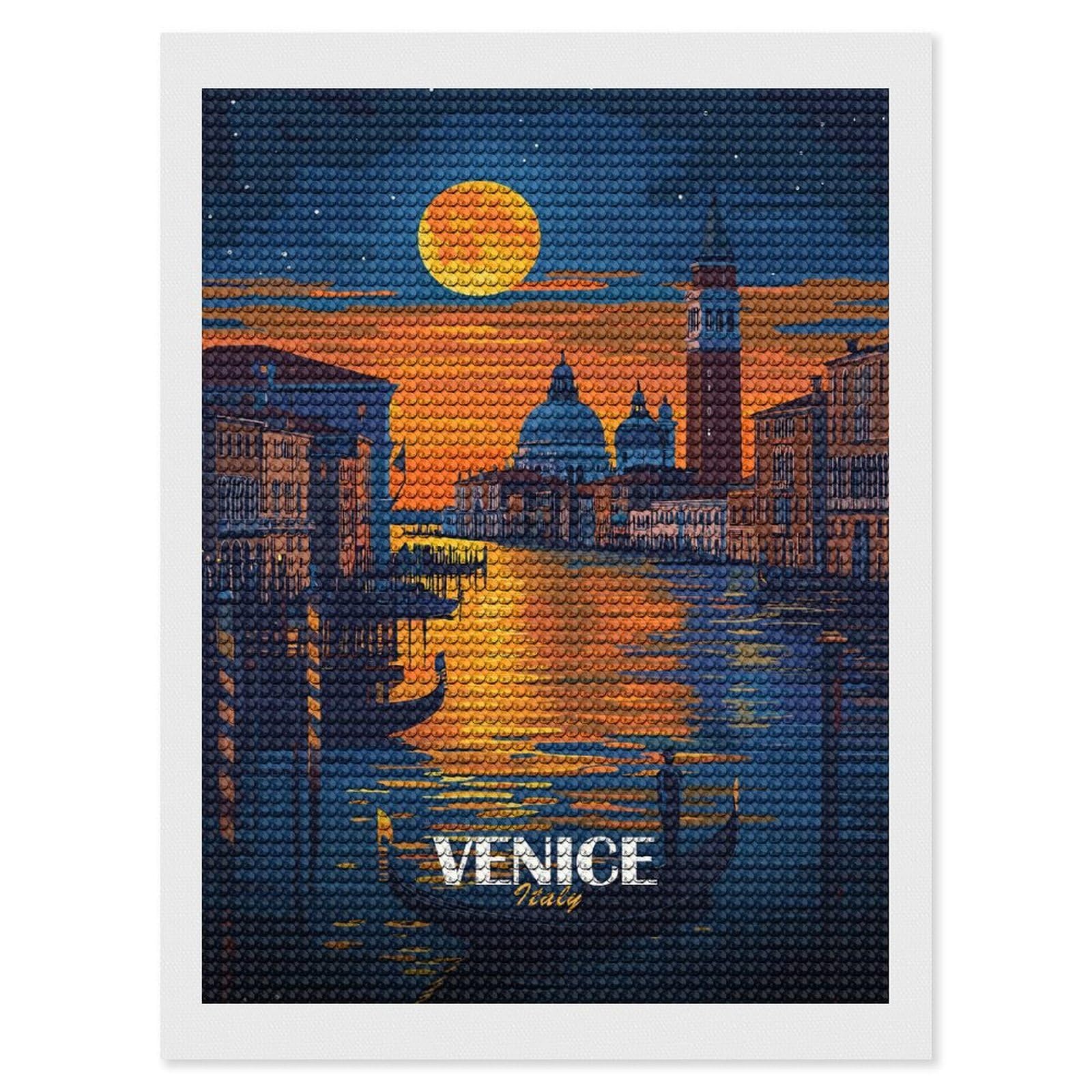 Junmoney Venice Italy Night Scene Round Drill Diamond Painting 12"x16", Handmade Wall Decor, Modern Decor, Aesthetic Room Decor, Easy Craft Set