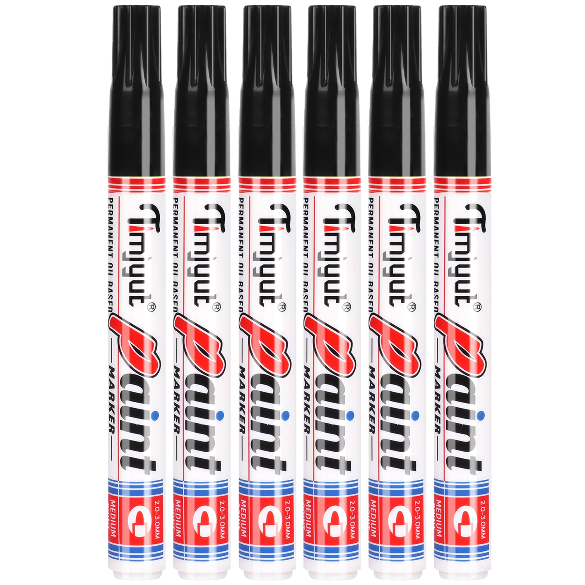 6 Pcs Black Paint Marker Pens Non Fade Oil Based Permanent Marker Pens Waterproof and Quick Dry for Metal Stone Plastic Wood Fabric Canvas Cup Glass