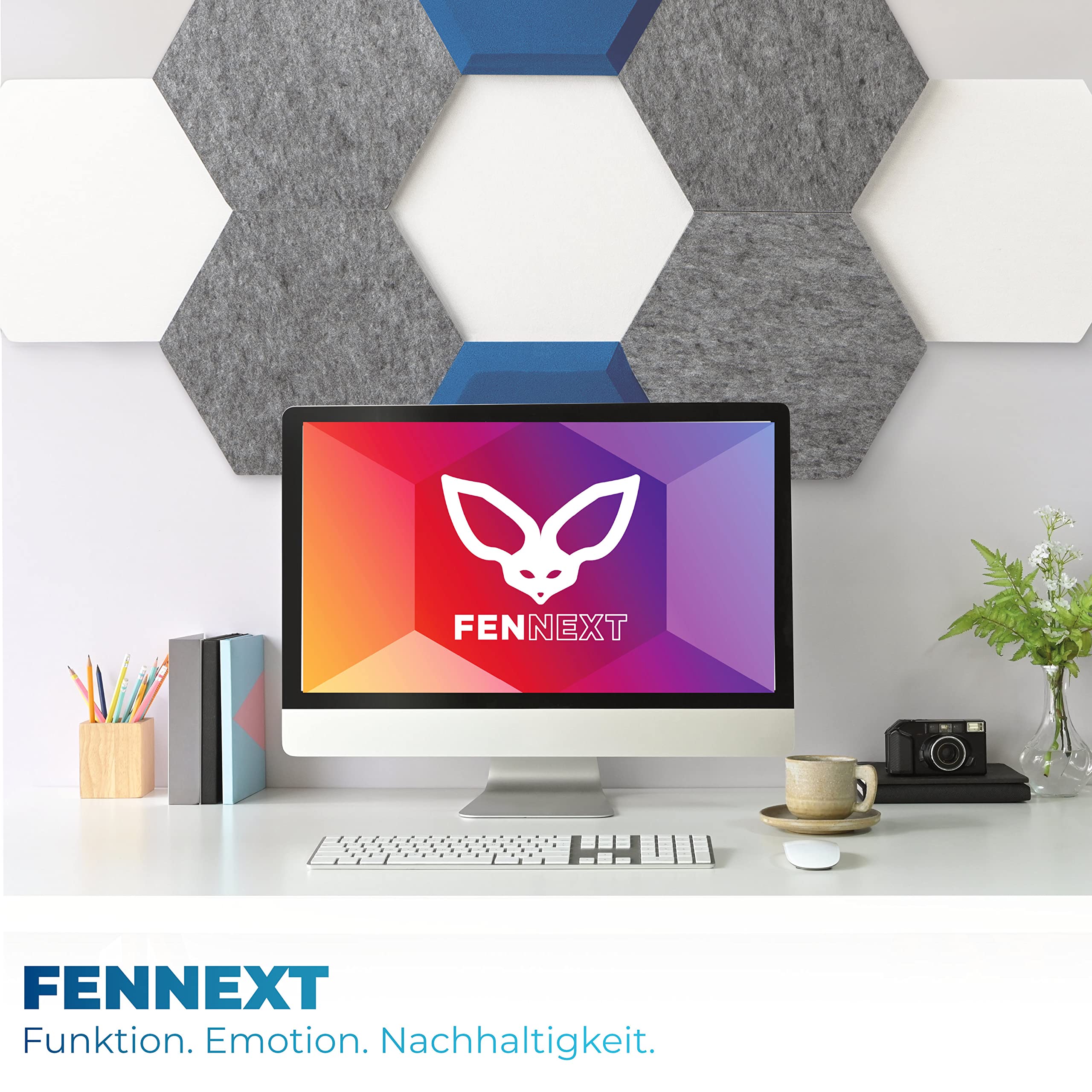 Schallabsorber Wand - Akustikbild - der perfekte Schallschutz aus BASOTECT ® und AKUSTIK-VLIES für Gaming, Homeoffice, Studio - 9er Starterset HYBRIDBLAU