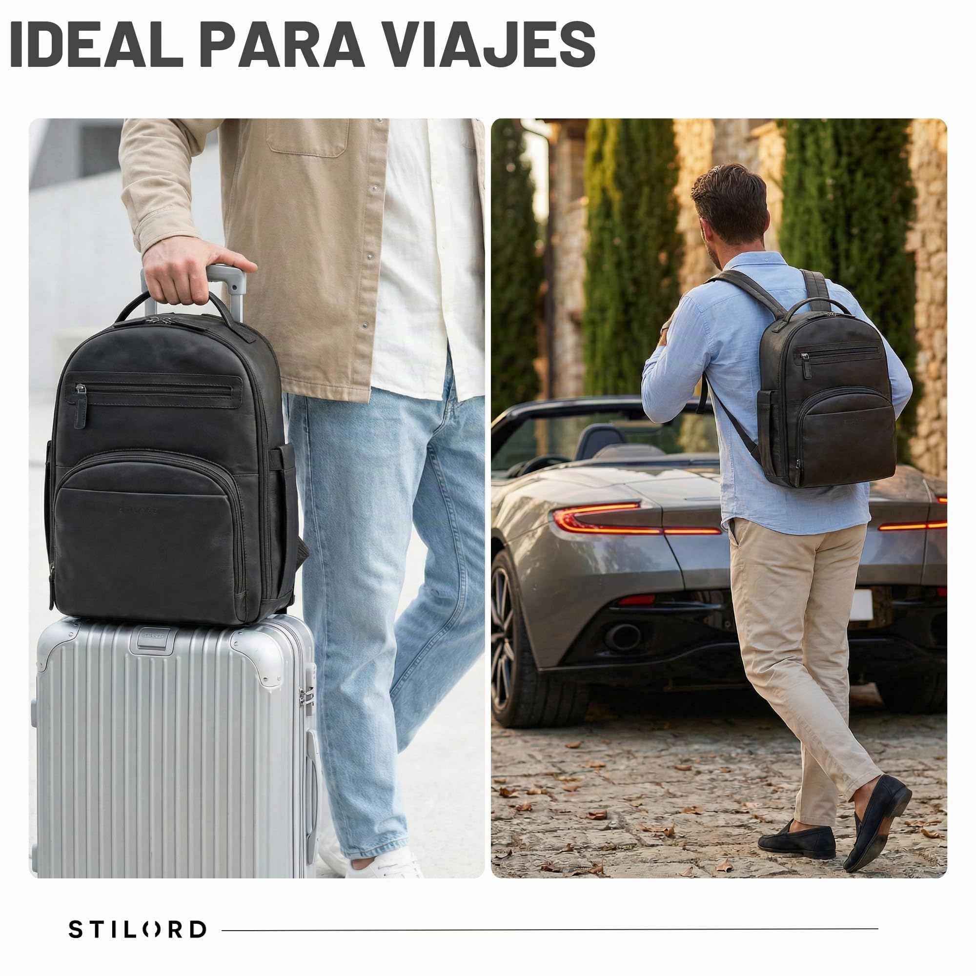 STILORD “Paco” Mochila Hombre Cuero Grande Business | Mochila Trabajo Hombre con Compartimento Portátil 15,6 Pulgadas | Bolso de Viaje Oficina Universidad Color:Negro