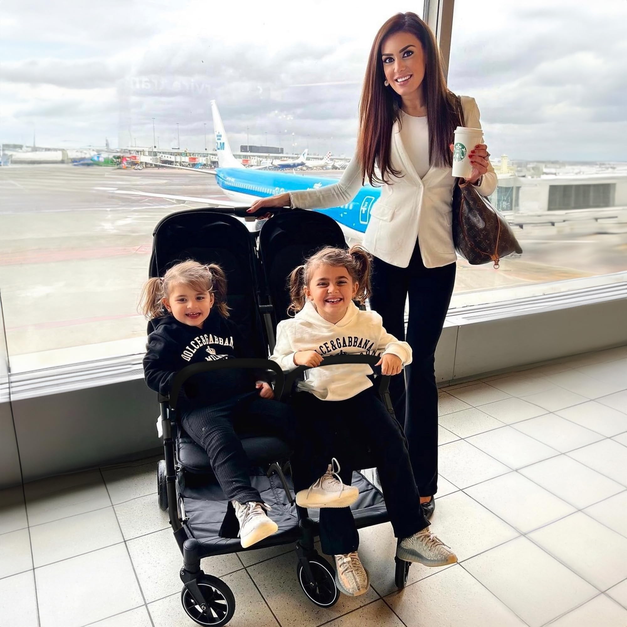 Deryan Rolo X2 Kinderwagen Buggy 2 in 1 - klappbar bis 44kg - Schwarz