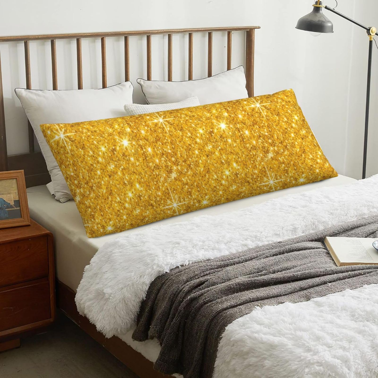 Gold Glitter, Body Pillow Cover with Zipper,Long Body Pillowcase 20 x 60 in